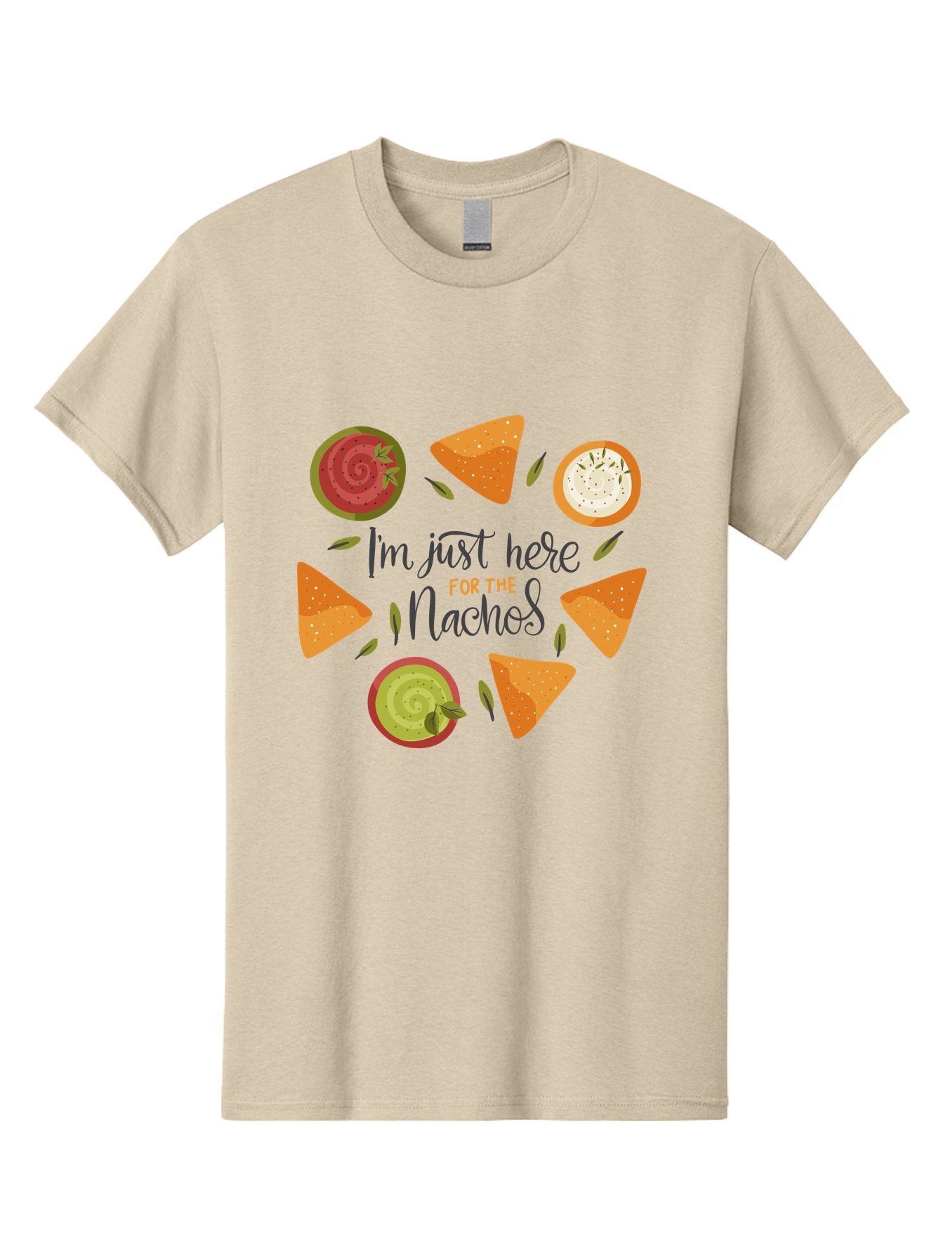 I-M-Just-Here-For-The-Nachos-1 Men'S Graphic Tee, 100% Cotton, Comfortable Casual Summer Wear, Machine Washable, Nachos, Dips, Salsa, Guacamole, Queso, Tortilla Chips, Snack Time, Mexican Food, Party Food, Nacho Cheese, Appetizer -  Aaa262