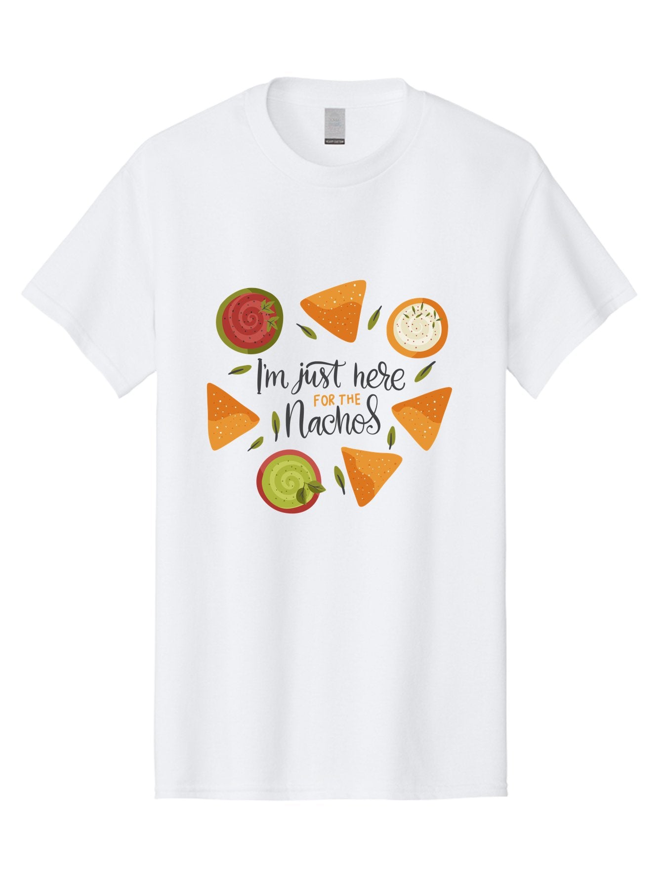 I-M-Just-Here-For-The-Nachos-1 Men'S Graphic Tee, 100% Cotton, Comfortable Casual Summer Wear, Machine Washable, Nachos, Dips, Salsa, Guacamole, Queso, Tortilla Chips, Snack Time, Mexican Food, Party Food, Nacho Cheese, Appetizer -  Aaa262 13