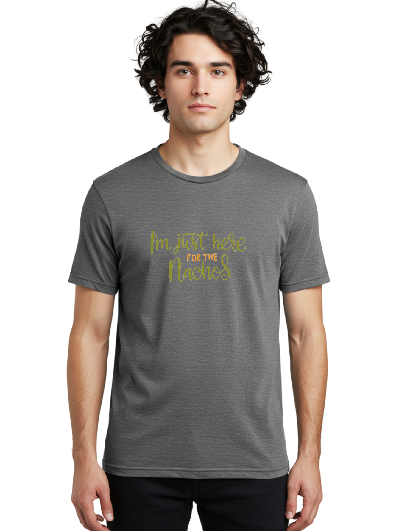 I-M-Just-Here-For-The-Nachos-3 Men'S Graphic Tee, 100% Cotton, Comfortable Casual Summer Wear, Machine Washable, Funny Quote, Humorous Saying, Nachos Love, Foodie Humor, Casual Phrase, Playful Text, Snack Time -  Aaa264