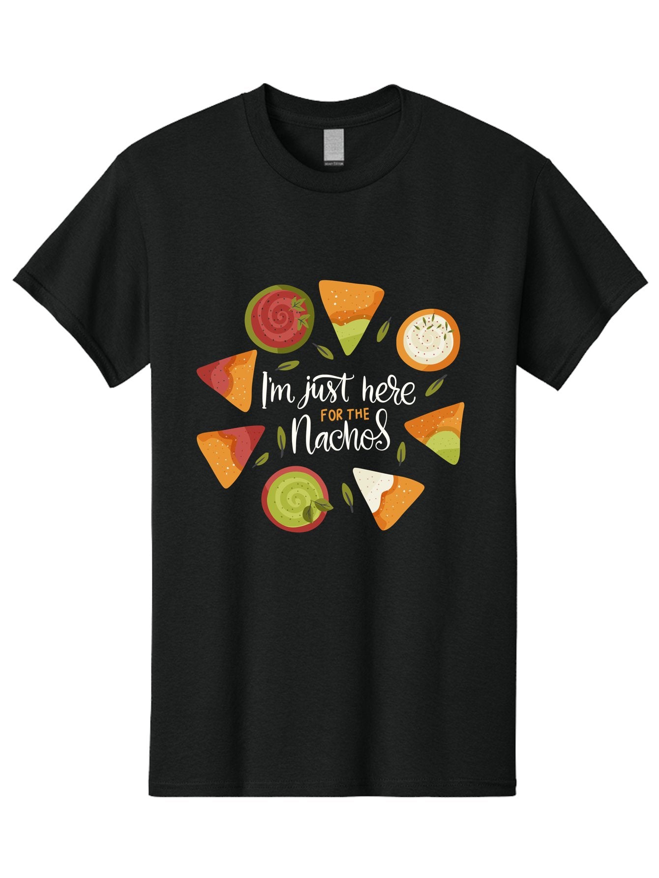 I-M-Just-Here-For-The-Nachos Men'S Graphic Tee, 100% Cotton, Comfortable Casual Summer Wear, Machine Washable, Nachos, Tortilla Chips, Dips, Salsa, Guacamole, Mexican Food, Snack Time, Party Food, Appetizer, Finger Food, Delicious -  Aaa265 23