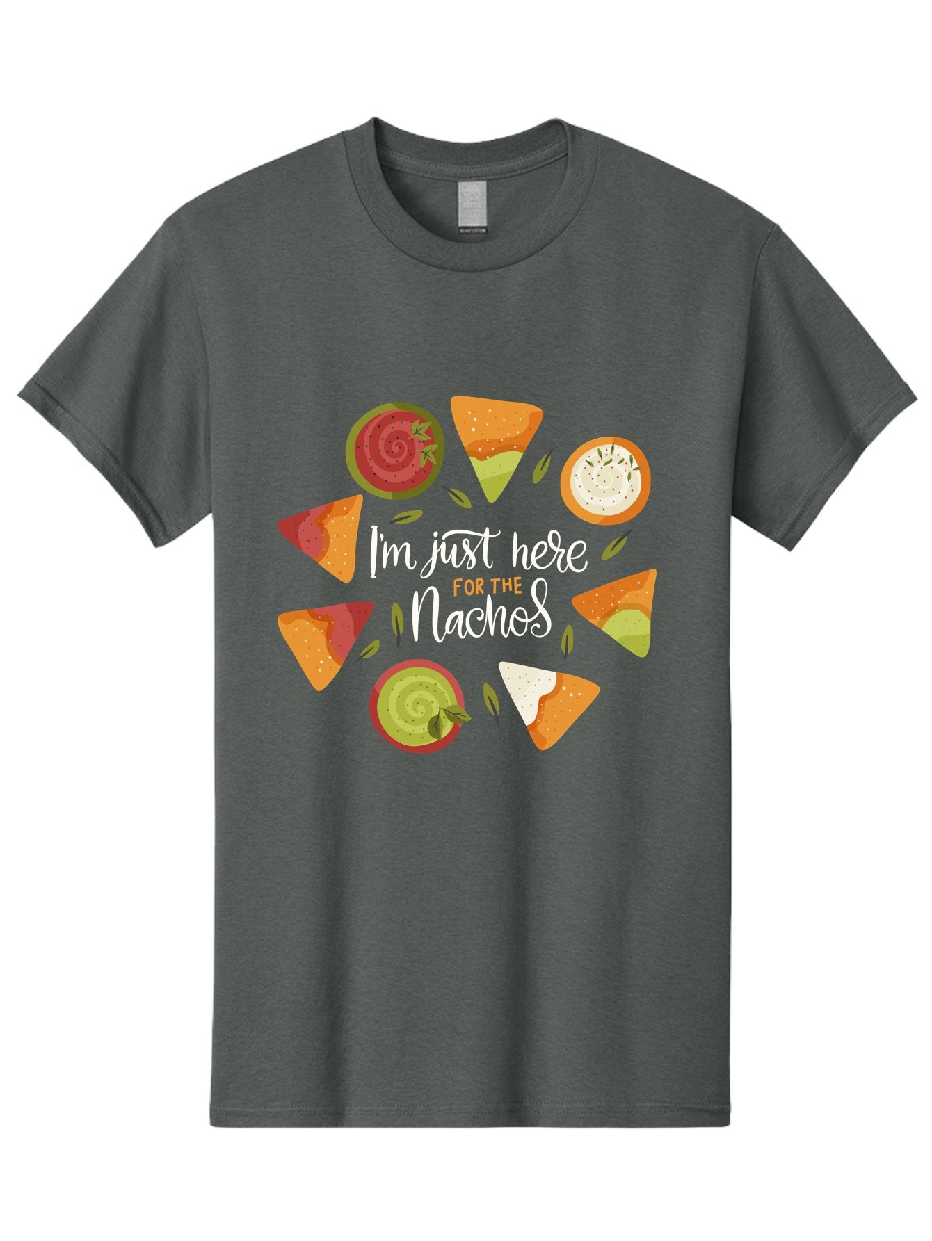 I-M-Just-Here-For-The-Nachos Men'S Graphic Tee, 100% Cotton, Comfortable Casual Summer Wear, Machine Washable, Nachos, Tortilla Chips, Dips, Salsa, Guacamole, Mexican Food, Snack Time, Party Food, Appetizer, Finger Food, Delicious -  Aaa265 5