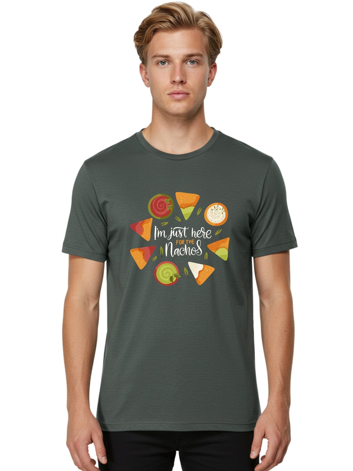 I-M-Just-Here-For-The-Nachos Men'S Graphic Tee, 100% Cotton, Comfortable Casual Summer Wear, Machine Washable, Nachos, Tortilla Chips, Dips, Salsa, Guacamole, Mexican Food, Snack Time, Party Food, Appetizer, Finger Food, Delicious -  Aaa265 6