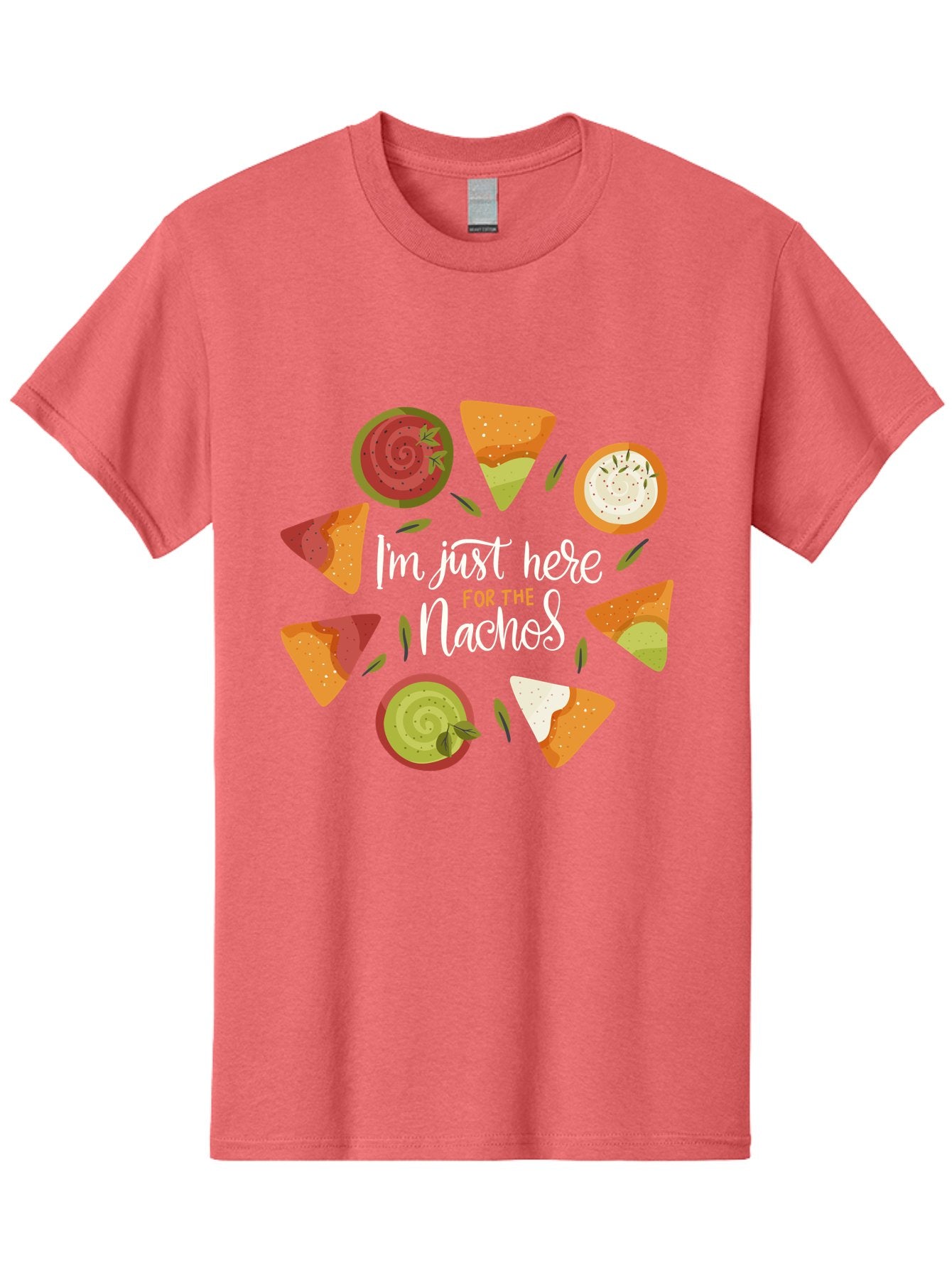 I-M-Just-Here-For-The-Nachos Men'S Graphic Tee, 100% Cotton, Comfortable Casual Summer Wear, Machine Washable, Nachos, Tortilla Chips, Dips, Salsa, Guacamole, Mexican Food, Snack Time, Party Food, Appetizer, Finger Food, Delicious -  Aaa265 25