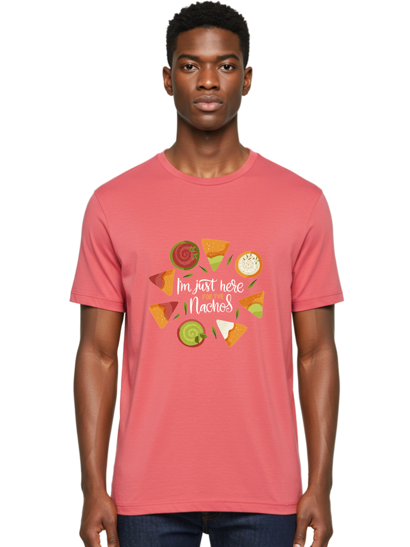 I-M-Just-Here-For-The-Nachos Men'S Graphic Tee, 100% Cotton, Comfortable Casual Summer Wear, Machine Washable, Nachos, Tortilla Chips, Dips, Salsa, Guacamole, Mexican Food, Snack Time, Party Food, Appetizer, Finger Food, Delicious -  Aaa265 16