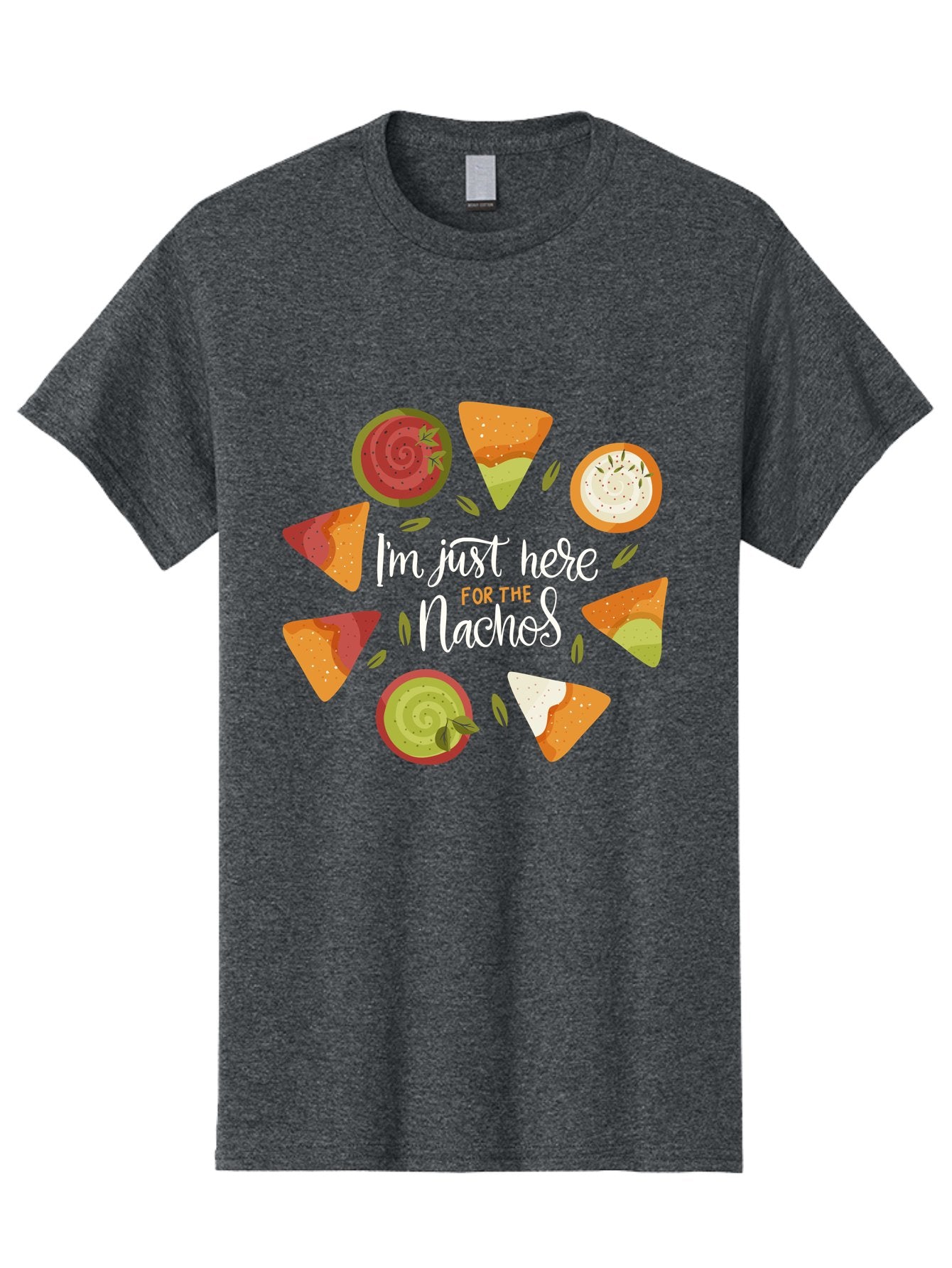I-M-Just-Here-For-The-Nachos Men'S Graphic Tee, 100% Cotton, Comfortable Casual Summer Wear, Machine Washable, Nachos, Tortilla Chips, Dips, Salsa, Guacamole, Mexican Food, Snack Time, Party Food, Appetizer, Finger Food, Delicious -  Aaa265 11