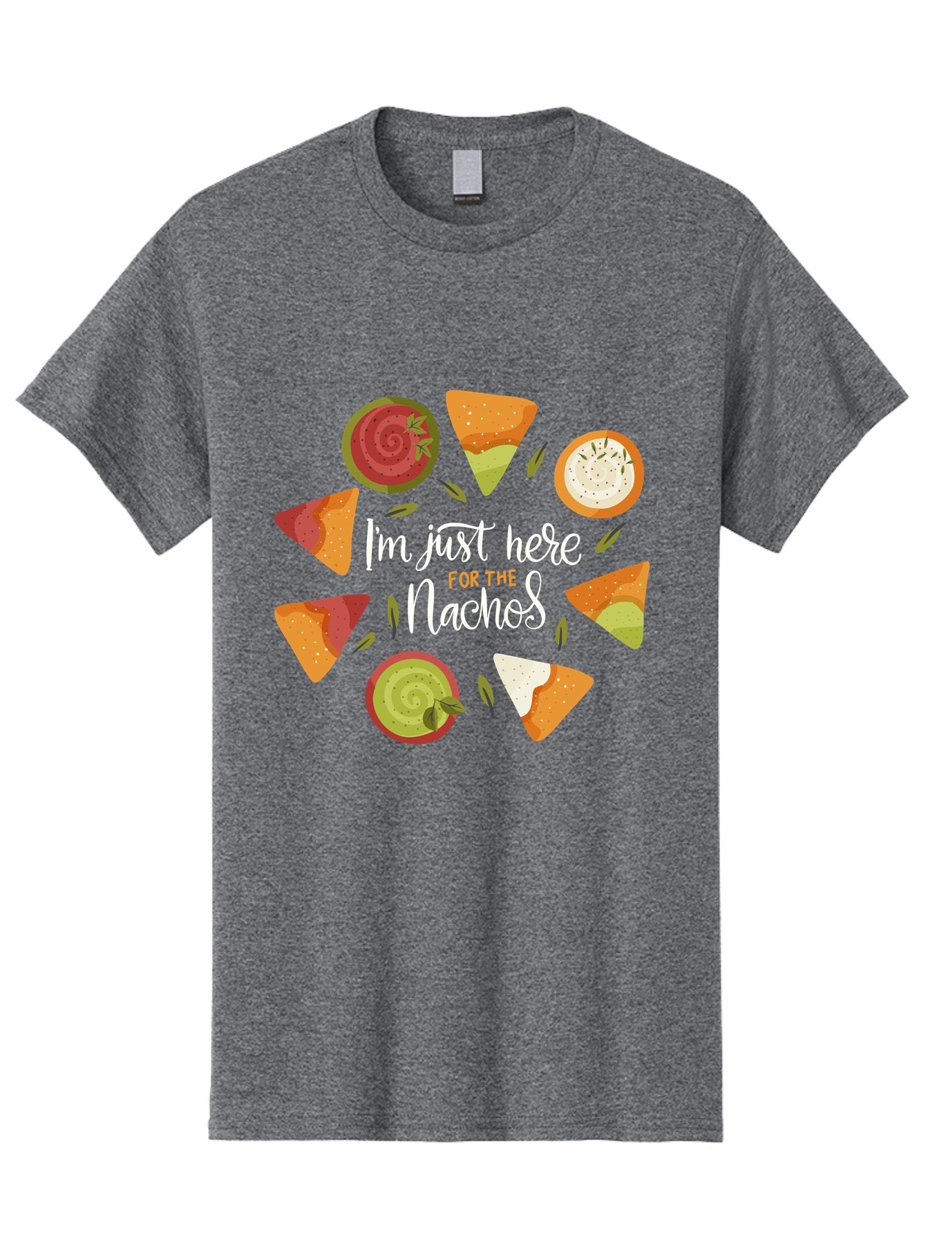 I-M-Just-Here-For-The-Nachos Men'S Graphic Tee, 100% Cotton, Comfortable Casual Summer Wear, Machine Washable, Nachos, Tortilla Chips, Dips, Salsa, Guacamole, Mexican Food, Snack Time, Party Food, Appetizer, Finger Food, Delicious -  Aaa265 29