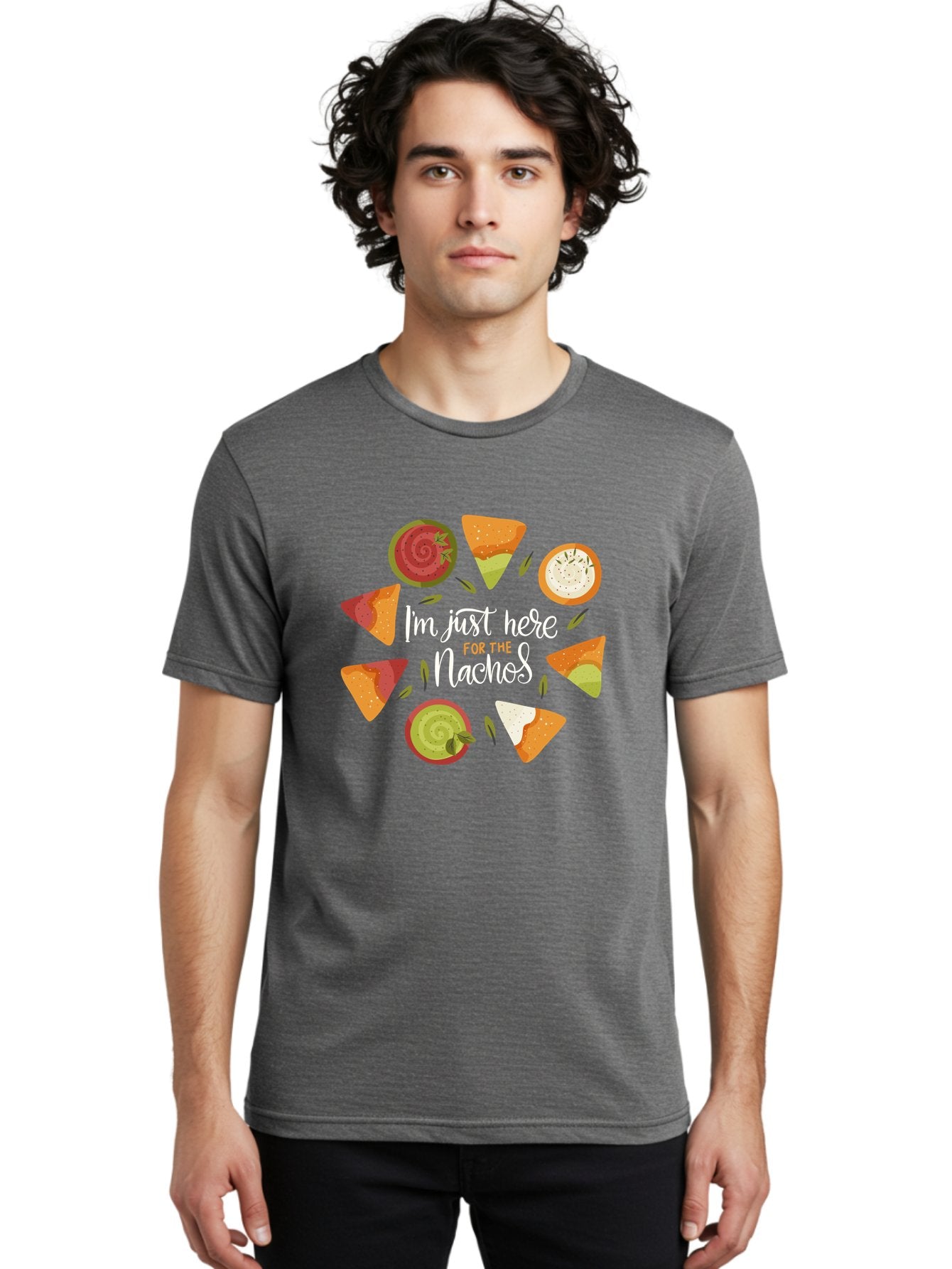 I-M-Just-Here-For-The-Nachos Men'S Graphic Tee, 100% Cotton, Comfortable Casual Summer Wear, Machine Washable, Nachos, Tortilla Chips, Dips, Salsa, Guacamole, Mexican Food, Snack Time, Party Food, Appetizer, Finger Food, Delicious -  Aaa265 30