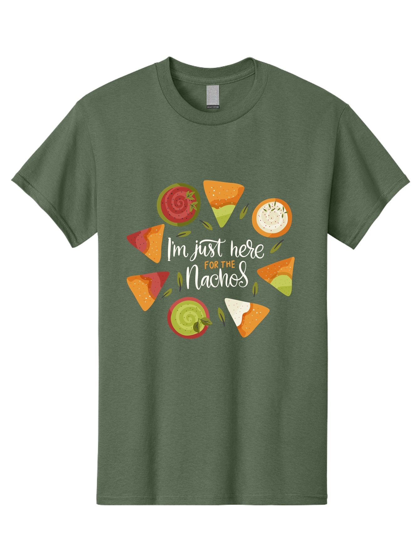 I-M-Just-Here-For-The-Nachos Men'S Graphic Tee, 100% Cotton, Comfortable Casual Summer Wear, Machine Washable, Nachos, Tortilla Chips, Dips, Salsa, Guacamole, Mexican Food, Snack Time, Party Food, Appetizer, Finger Food, Delicious -  Aaa265 15