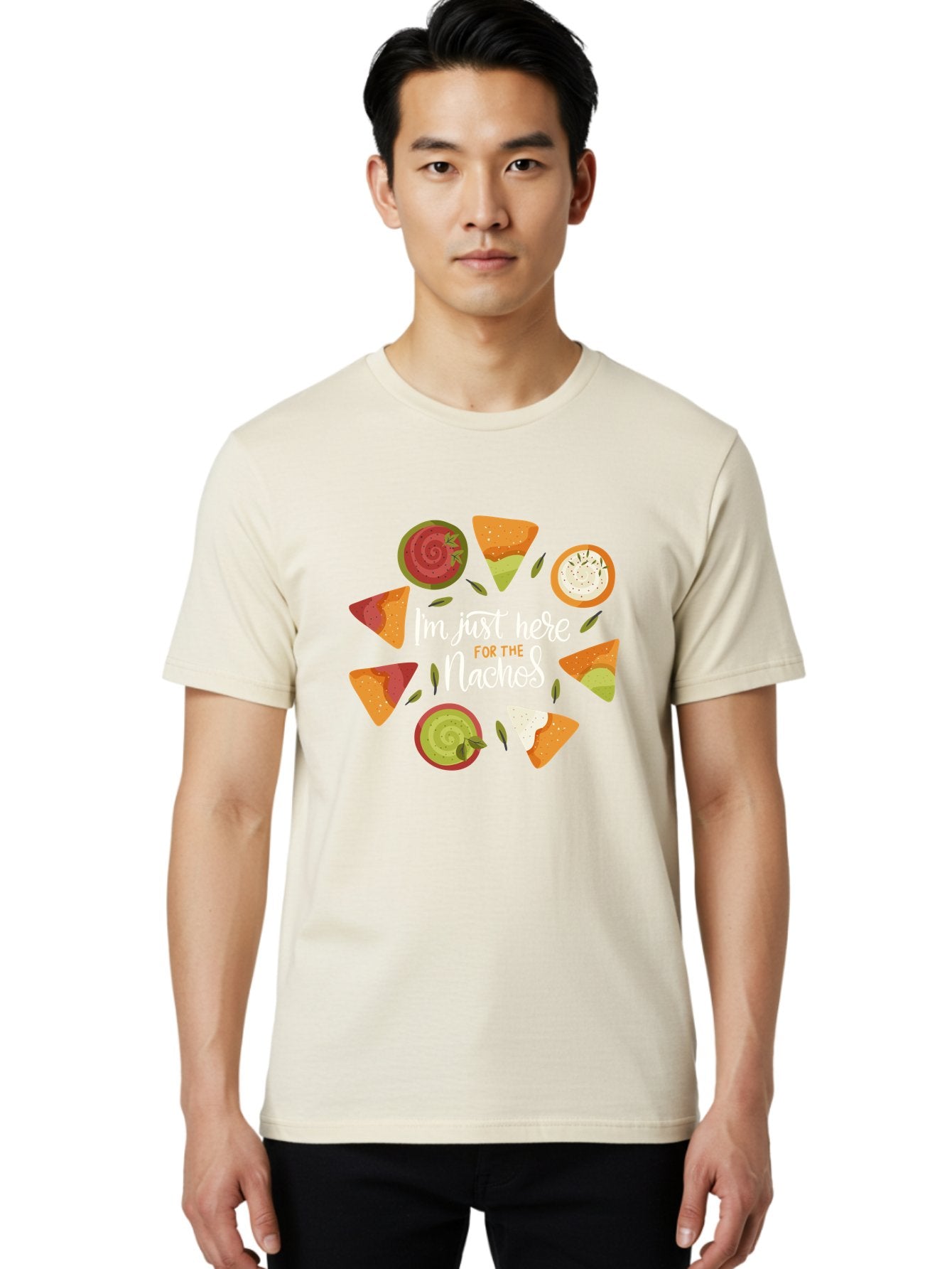 I-M-Just-Here-For-The-Nachos Men'S Graphic Tee, 100% Cotton, Comfortable Casual Summer Wear, Machine Washable, Nachos, Tortilla Chips, Dips, Salsa, Guacamole, Mexican Food, Snack Time, Party Food, Appetizer, Finger Food, Delicious -  Aaa265 22