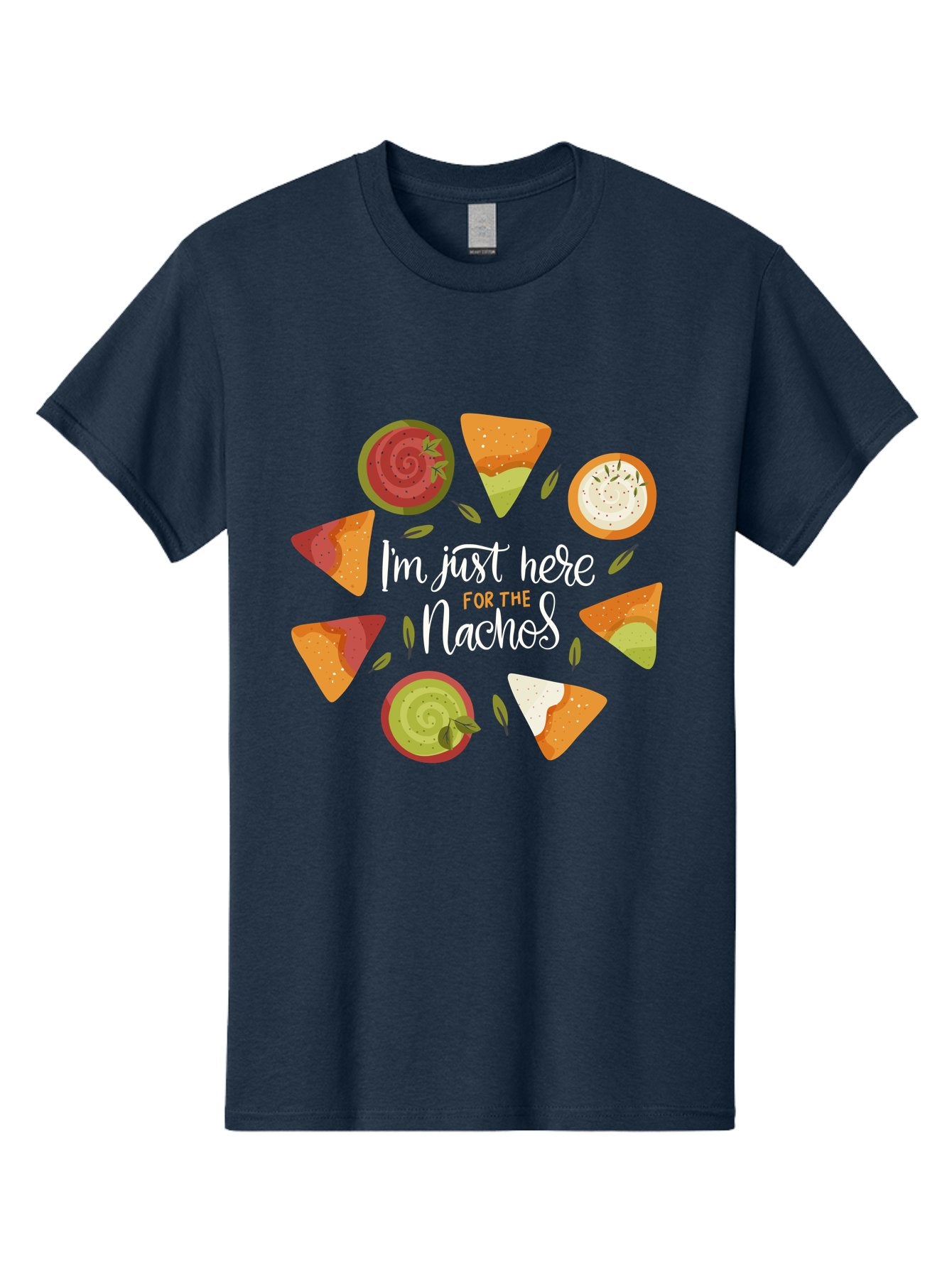 I-M-Just-Here-For-The-Nachos Men'S Graphic Tee, 100% Cotton, Comfortable Casual Summer Wear, Machine Washable, Nachos, Tortilla Chips, Dips, Salsa, Guacamole, Mexican Food, Snack Time, Party Food, Appetizer, Finger Food, Delicious -  Aaa265 19