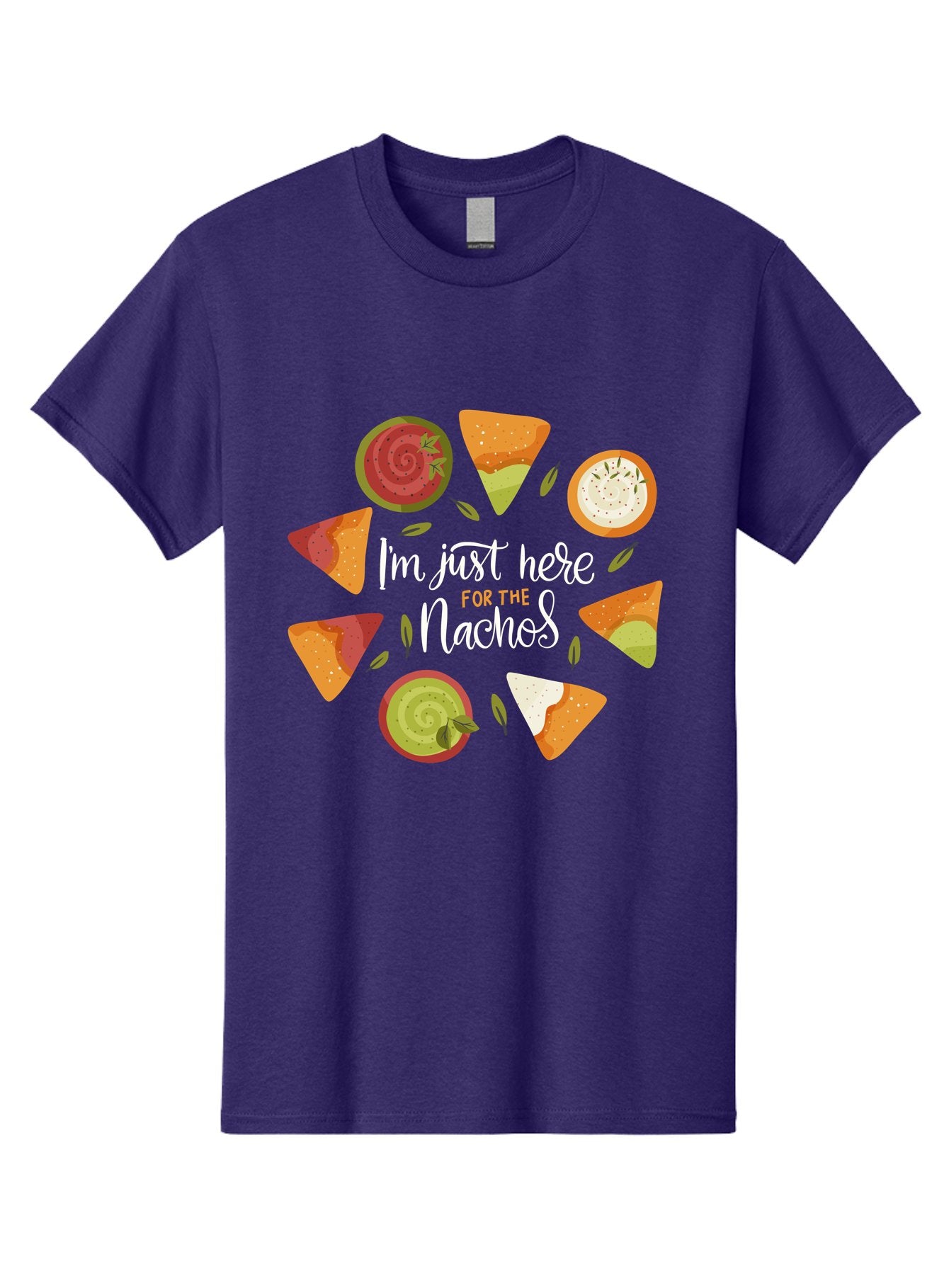 I-M-Just-Here-For-The-Nachos Men'S Graphic Tee, 100% Cotton, Comfortable Casual Summer Wear, Machine Washable, Nachos, Tortilla Chips, Dips, Salsa, Guacamole, Mexican Food, Snack Time, Party Food, Appetizer, Finger Food, Delicious -  Aaa265
