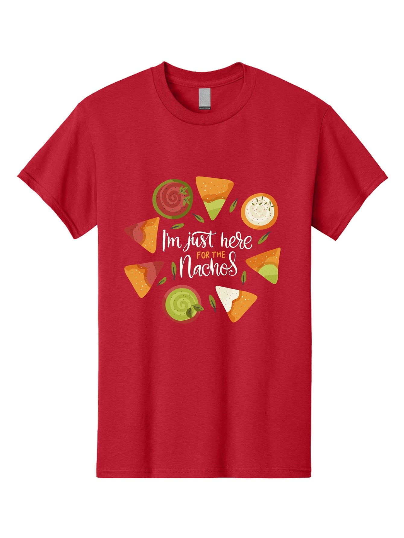 I-M-Just-Here-For-The-Nachos Men'S Graphic Tee, 100% Cotton, Comfortable Casual Summer Wear, Machine Washable, Nachos, Tortilla Chips, Dips, Salsa, Guacamole, Mexican Food, Snack Time, Party Food, Appetizer, Finger Food, Delicious -  Aaa265 13