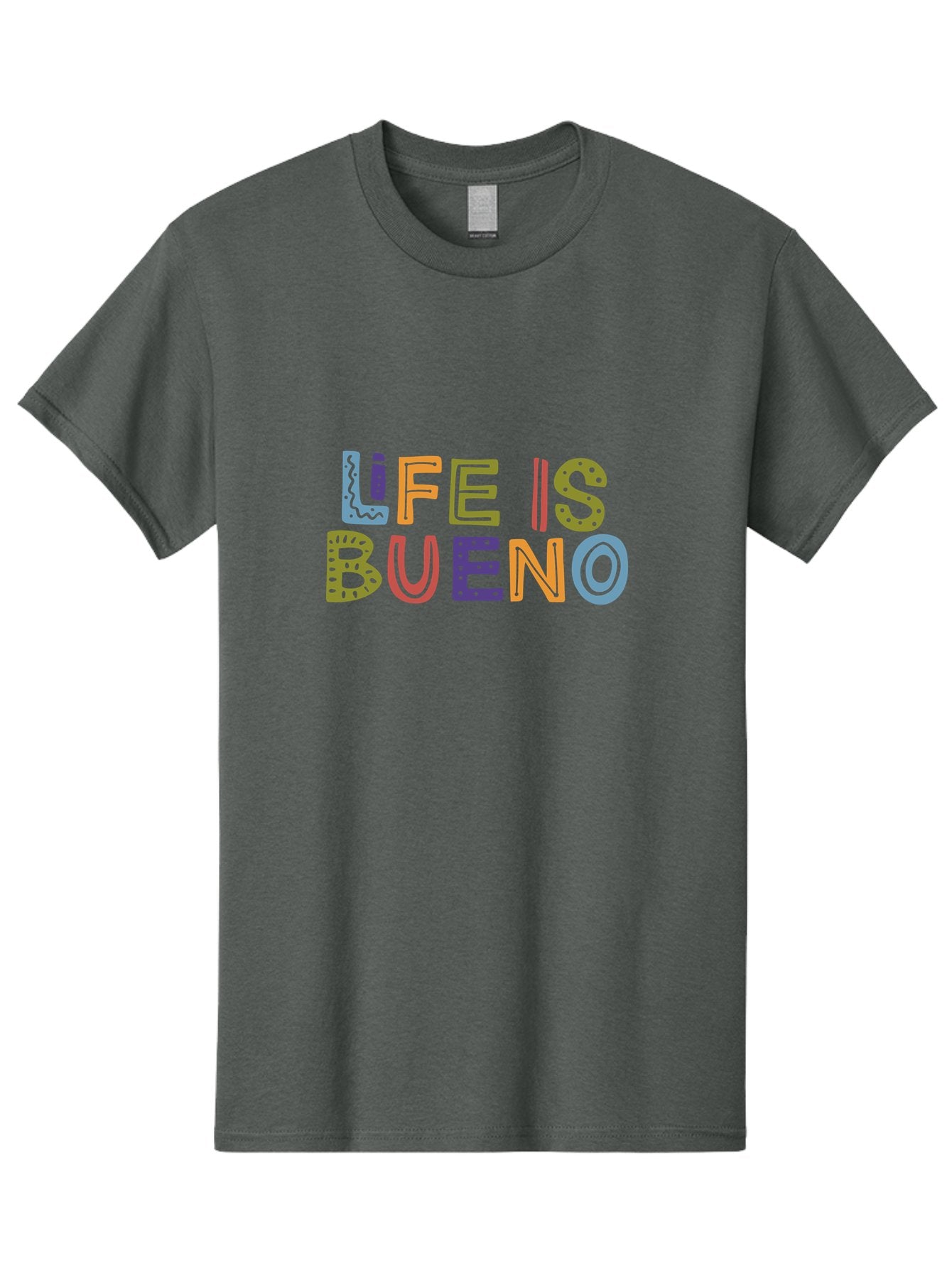 Life-Is-Bueno-3 Men'S Graphic Tee, 100% Cotton, Comfortable Casual Summer Wear, Machine Washable, Multicolored Lettering, Inspirational Quote, Motivational Phrase, Colorful Typography, Positive Vibes, Happiness, Life Is Bueno -  Aaa271 11