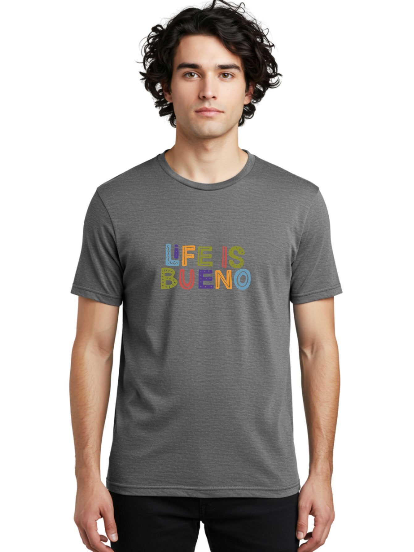 Life-Is-Bueno-3 Men'S Graphic Tee, 100% Cotton, Comfortable Casual Summer Wear, Machine Washable, Multicolored Lettering, Inspirational Quote, Motivational Phrase, Colorful Typography, Positive Vibes, Happiness, Life Is Bueno -  Aaa271 20