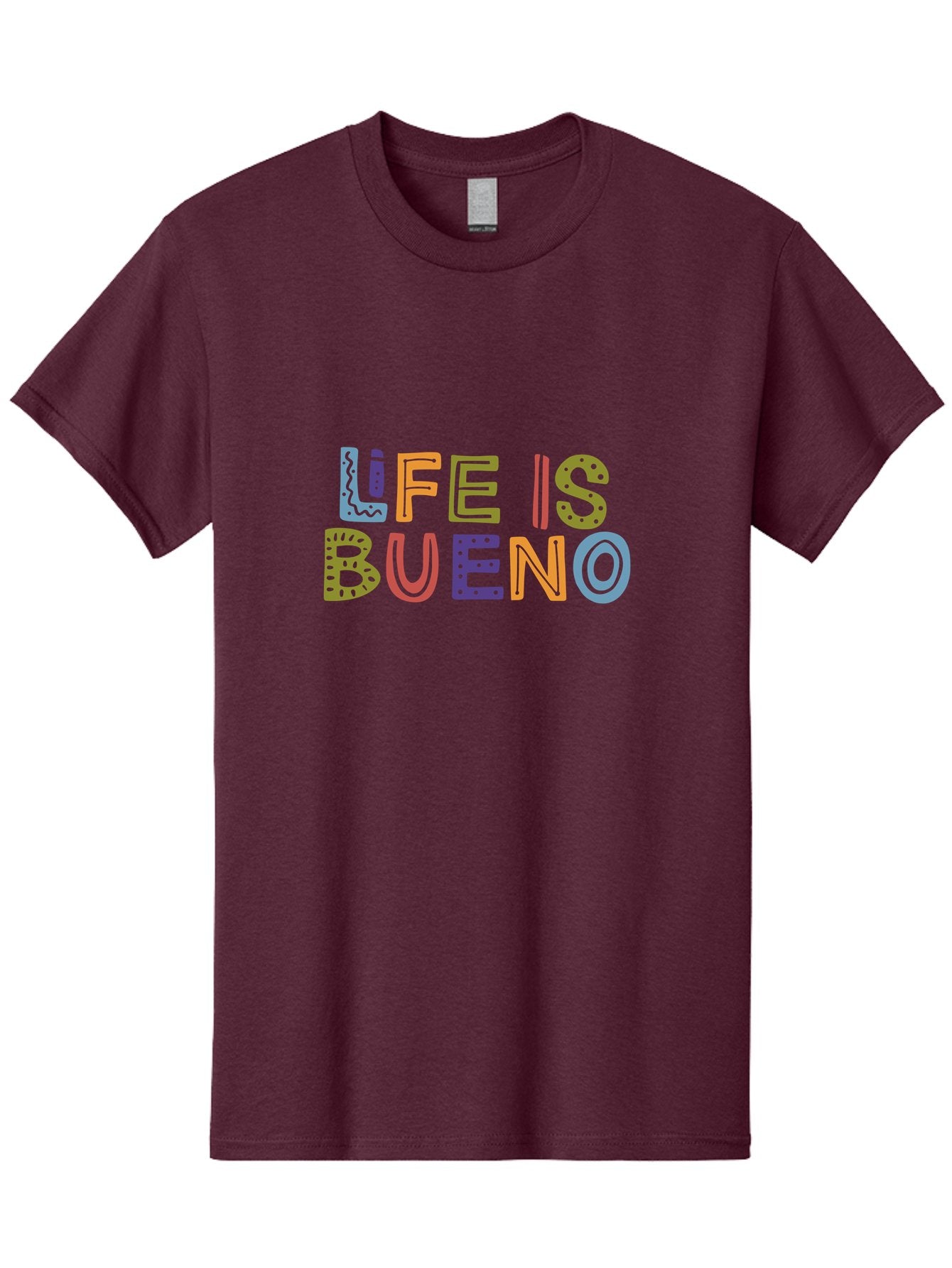 Life-Is-Bueno-3 Men'S Graphic Tee, 100% Cotton, Comfortable Casual Summer Wear, Machine Washable, Multicolored Lettering, Inspirational Quote, Motivational Phrase, Colorful Typography, Positive Vibes, Happiness, Life Is Bueno -  Aaa271 3