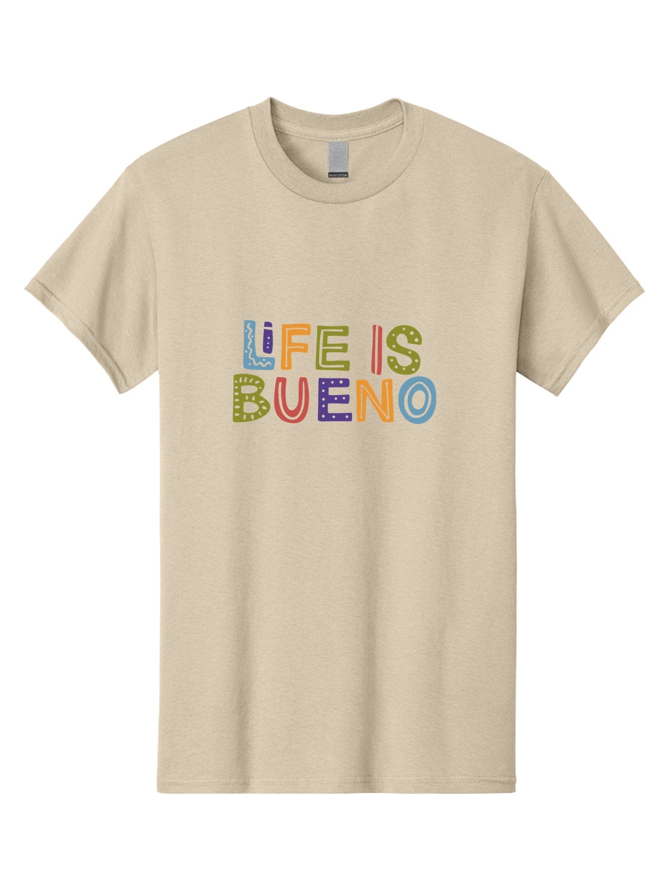 Life-Is-Bueno-3 Men'S Graphic Tee, 100% Cotton, Comfortable Casual Summer Wear, Machine Washable, Multicolored Lettering, Inspirational Quote, Motivational Phrase, Colorful Typography, Positive Vibes, Happiness, Life Is Bueno -  Aaa271 17