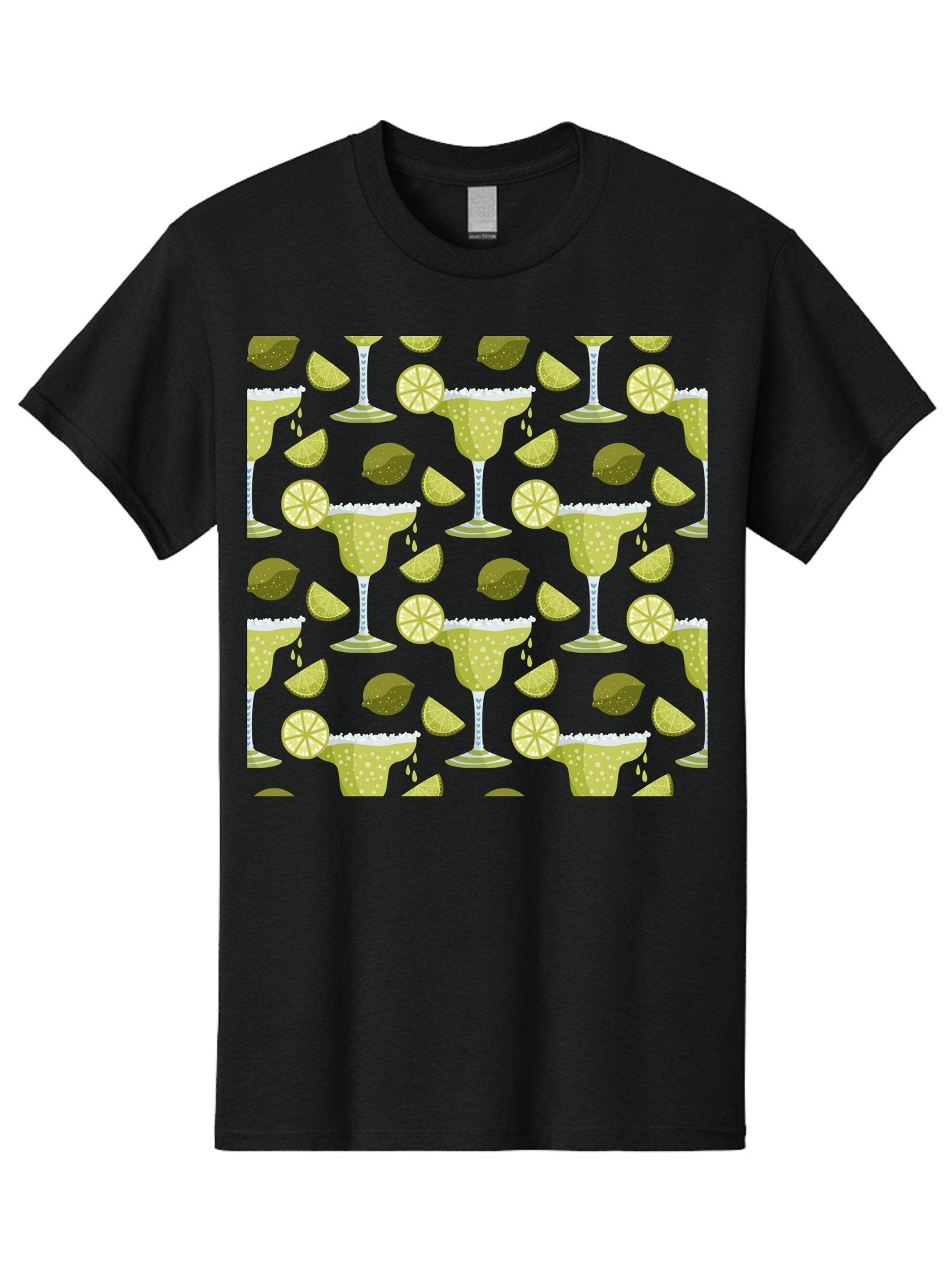 Margarita-Glasses-Lime-Wedges Men'S Graphic Tee, 100% Cotton, Comfortable Casual Summer Wear, Machine Washable, Margarita Glasses, Cocktail Glasses, Yellow Polka Dots, Salt Rims, Lime Wedges, Citrus Slices, Festive Patterns, -  Aaa277 3