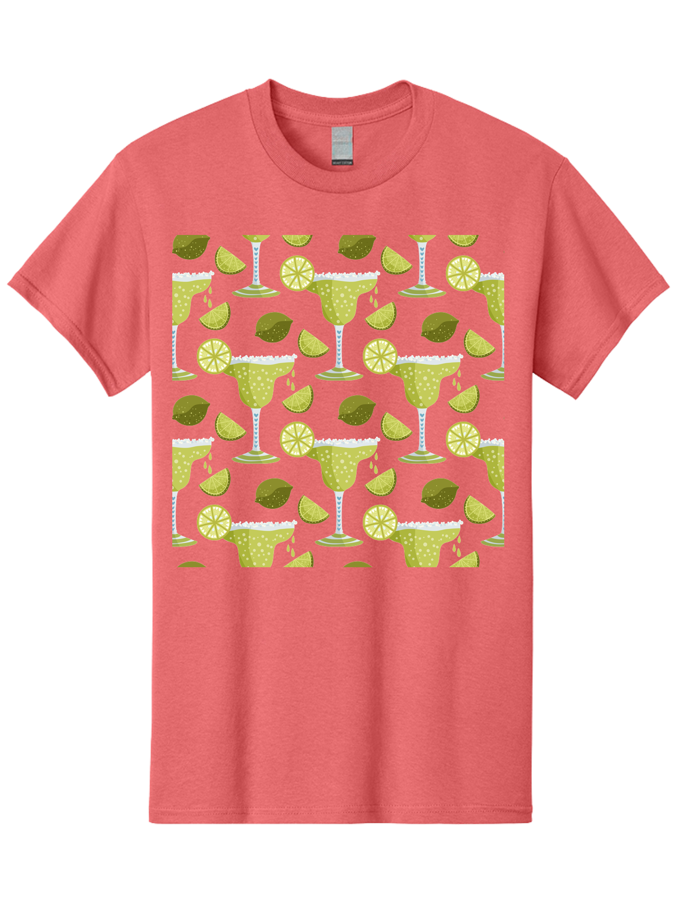 Margarita-Glasses-Lime-Wedges Men'S Graphic Tee, 100% Cotton, Comfortable Casual Summer Wear, Machine Washable, Margarita Glasses, Cocktail Glasses, Yellow Polka Dots, Salt Rims, Lime Wedges, Citrus Slices, Festive Patterns, -  Aaa277
