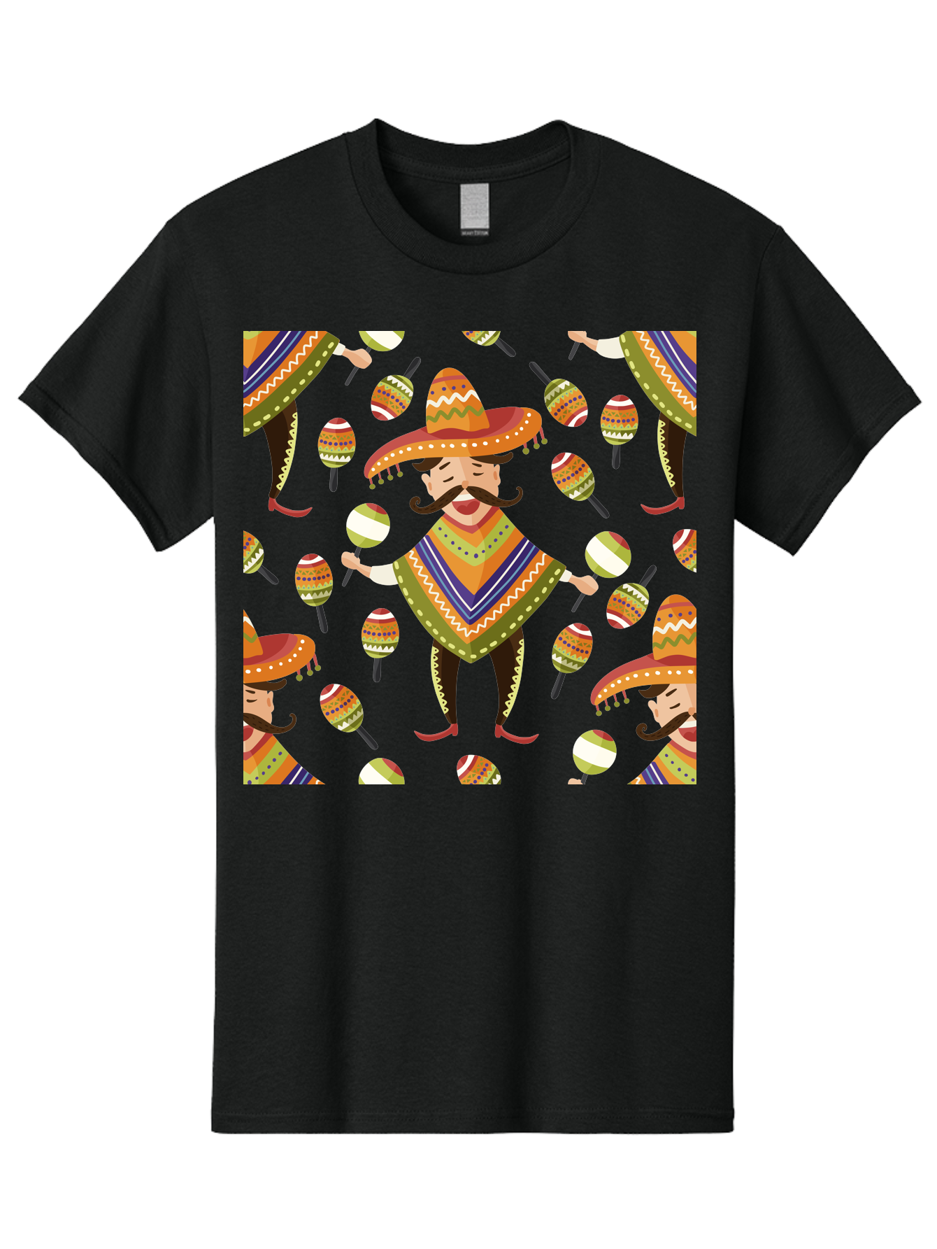 Mariachi-Pattern Men'S Graphic Tee, 100% Cotton, Comfortable Casual Summer Wear, Machine Washable, Mexican Mariachi, Colorful Sombrero, Traditional Clothing, Maracas, Festive Atmosphere, Lively Music, Vibrant Colors, Cultural Heritage, -  Aaa278 21