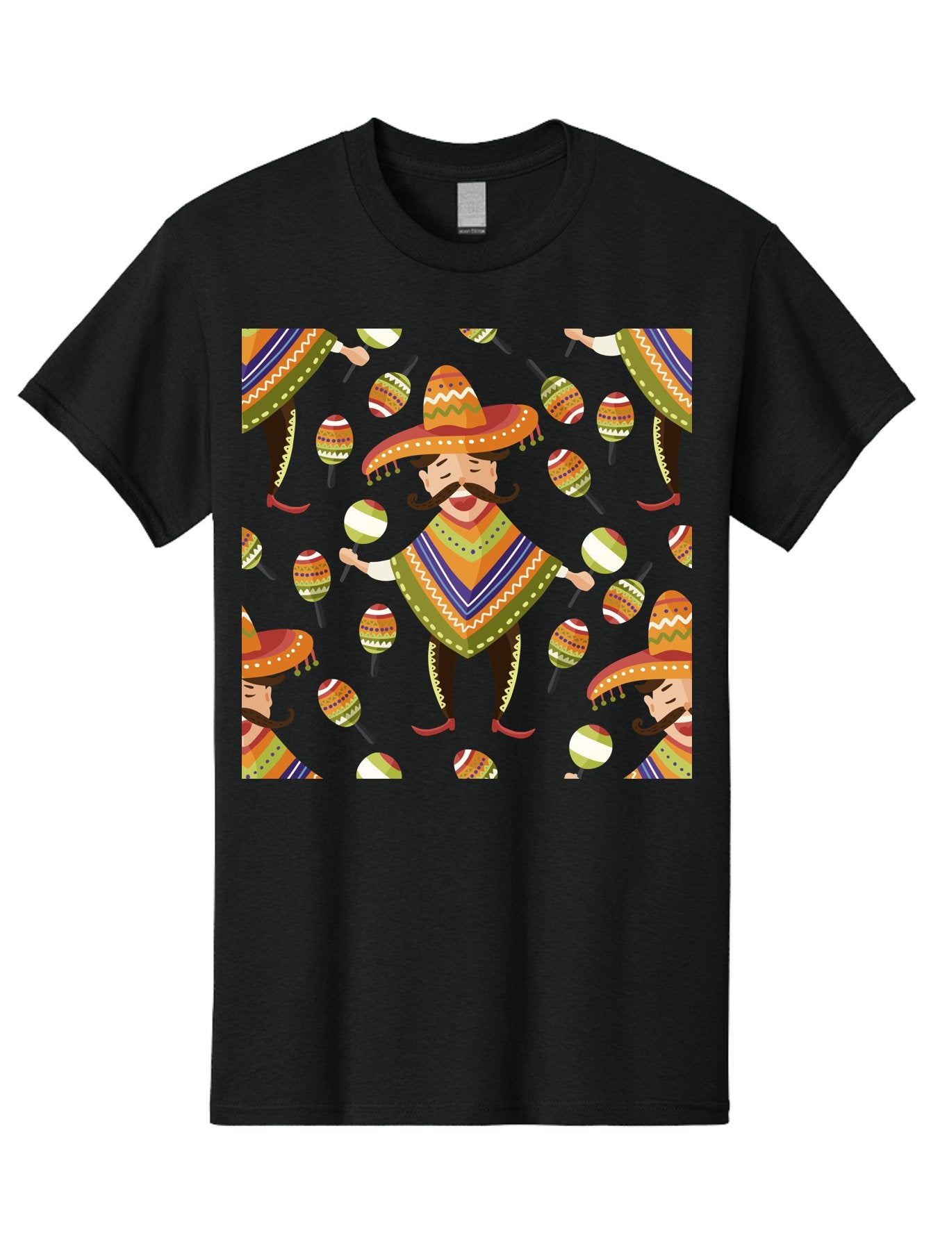 Mariachi-Pattern Men'S Graphic Tee, 100% Cotton, Comfortable Casual Summer Wear, Machine Washable, Mexican Mariachi, Colorful Sombrero, Traditional Clothing, Maracas, Festive Atmosphere, Lively Music, Vibrant Colors, Cultural Heritage, -  Aaa278 25