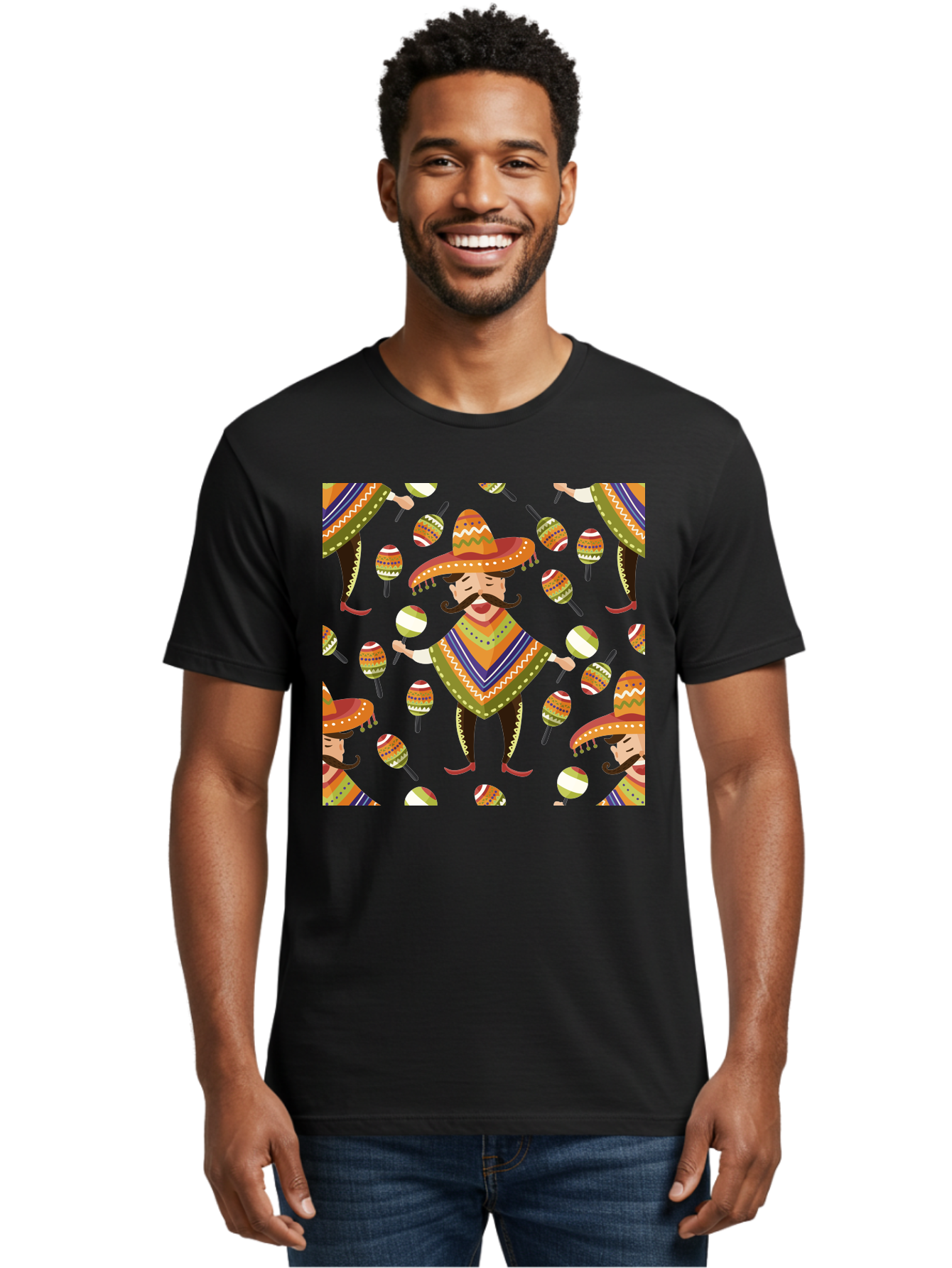 Mariachi-Pattern Men'S Graphic Tee, 100% Cotton, Comfortable Casual Summer Wear, Machine Washable, Mexican Mariachi, Colorful Sombrero, Traditional Clothing, Maracas, Festive Atmosphere, Lively Music, Vibrant Colors, Cultural Heritage, -  Aaa278 22
