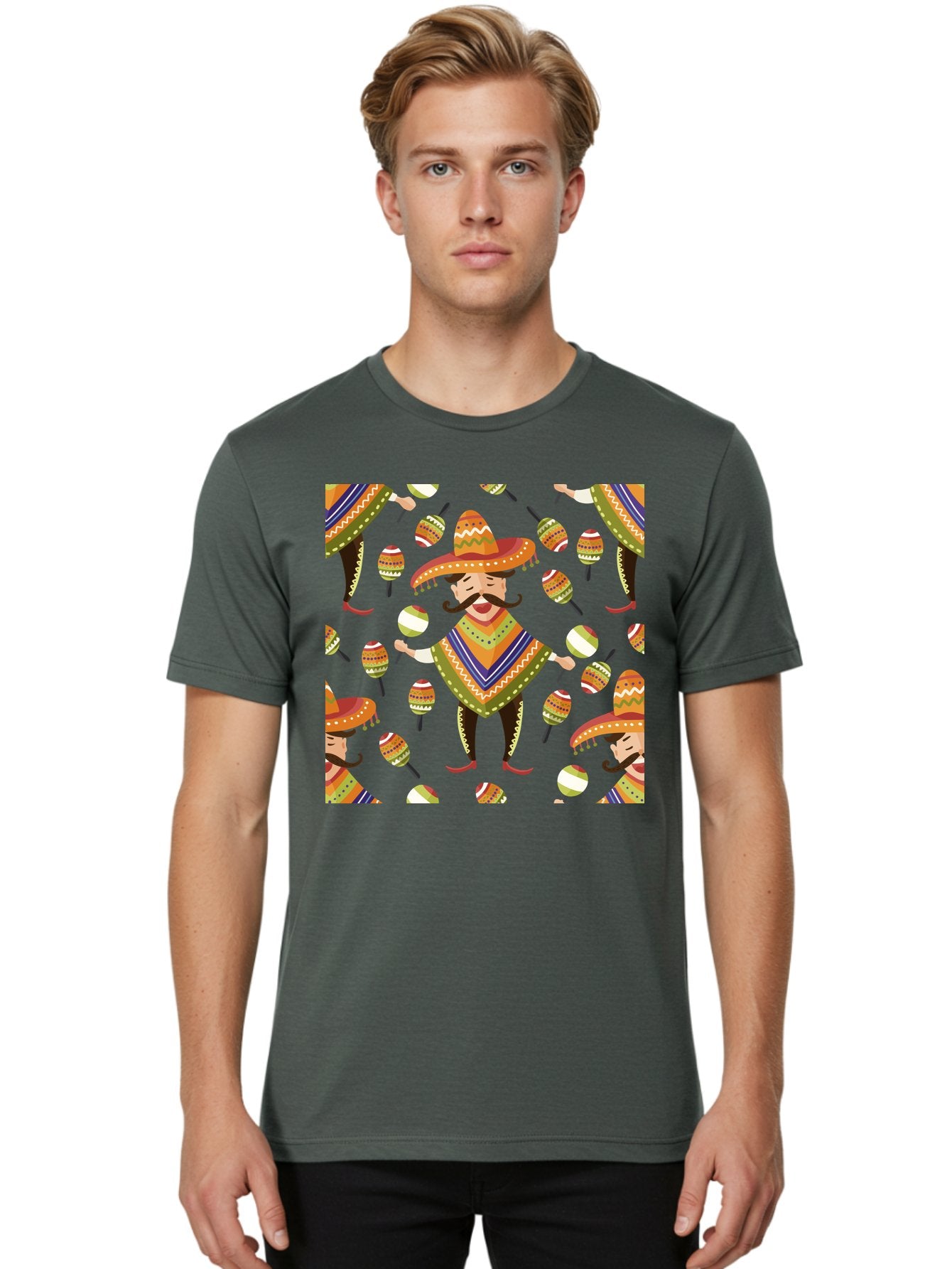 Mariachi-Pattern Men'S Graphic Tee, 100% Cotton, Comfortable Casual Summer Wear, Machine Washable, Mexican Mariachi, Colorful Sombrero, Traditional Clothing, Maracas, Festive Atmosphere, Lively Music, Vibrant Colors, Cultural Heritage, -  Aaa278 12