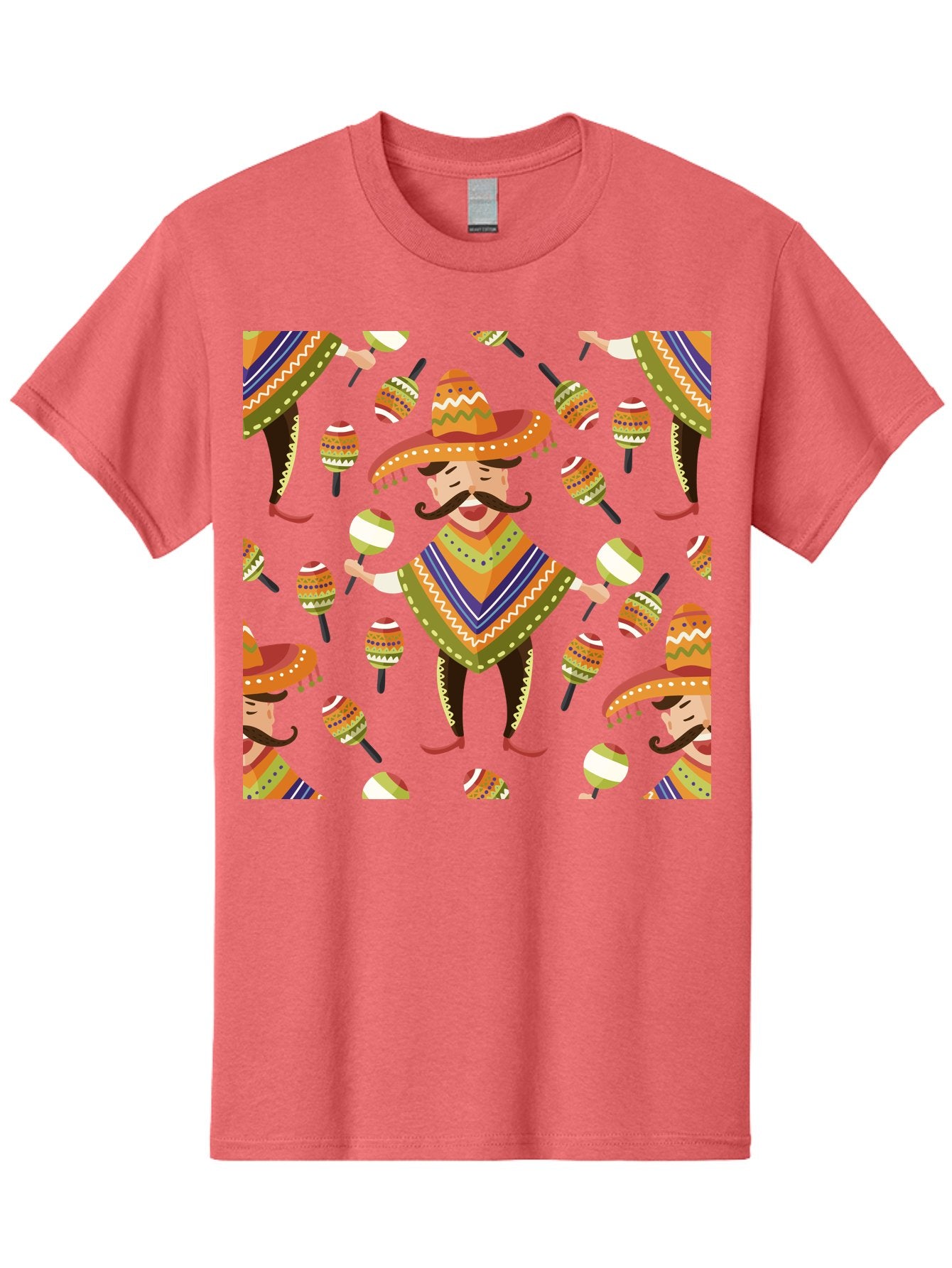 Mariachi-Pattern Men'S Graphic Tee, 100% Cotton, Comfortable Casual Summer Wear, Machine Washable, Mexican Mariachi, Colorful Sombrero, Traditional Clothing, Maracas, Festive Atmosphere, Lively Music, Vibrant Colors, Cultural Heritage, -  Aaa278 9