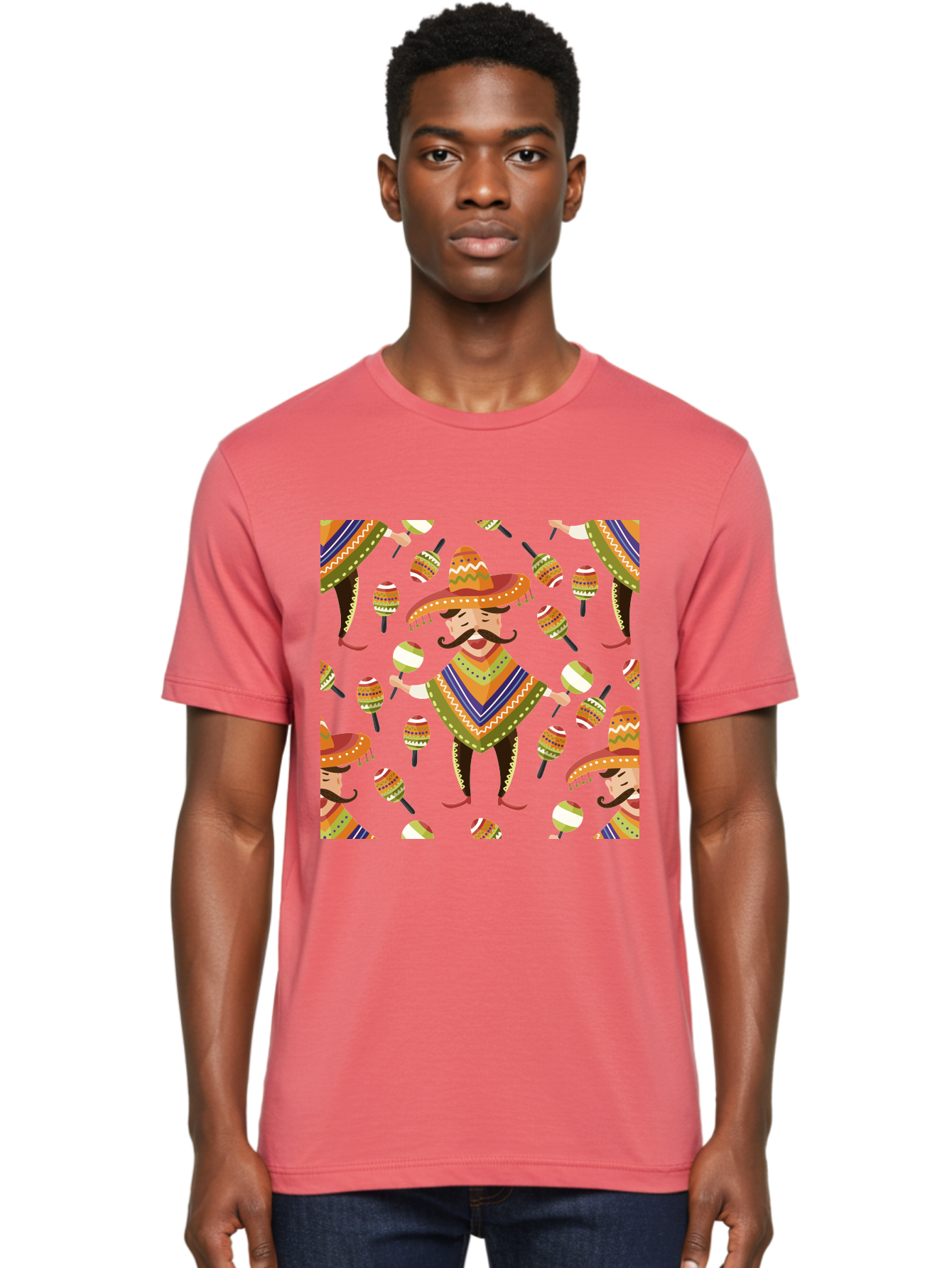 Mariachi-Pattern Men'S Graphic Tee, 100% Cotton, Comfortable Casual Summer Wear, Machine Washable, Mexican Mariachi, Colorful Sombrero, Traditional Clothing, Maracas, Festive Atmosphere, Lively Music, Vibrant Colors, Cultural Heritage, -  Aaa278 24