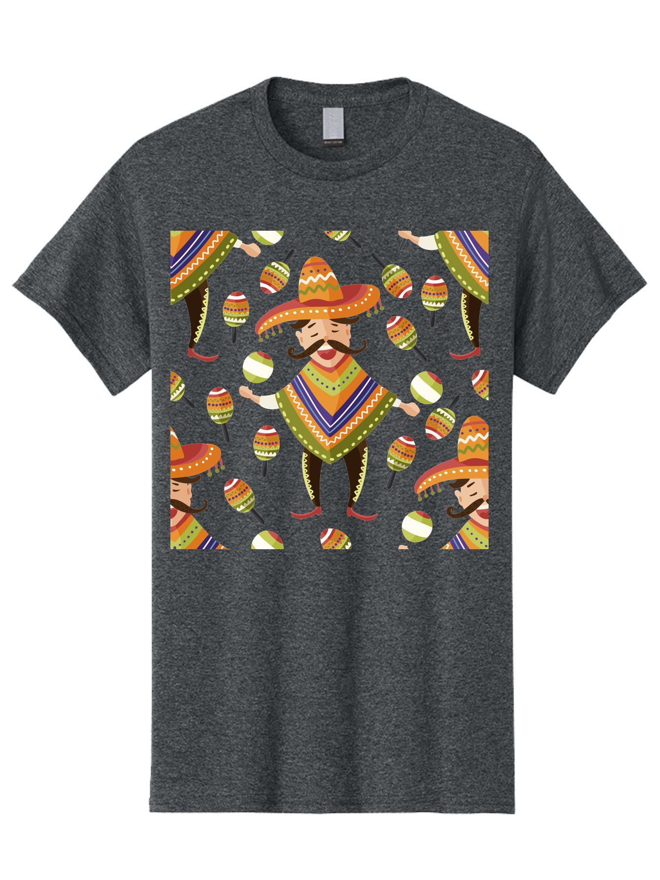 Mariachi-Pattern Men'S Graphic Tee, 100% Cotton, Comfortable Casual Summer Wear, Machine Washable, Mexican Mariachi, Colorful Sombrero, Traditional Clothing, Maracas, Festive Atmosphere, Lively Music, Vibrant Colors, Cultural Heritage, -  Aaa278 13