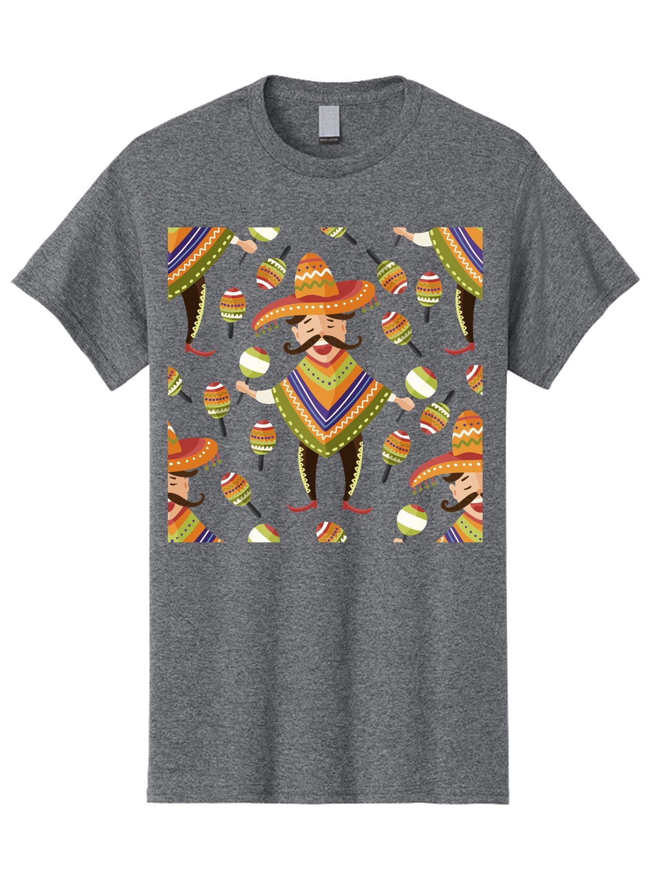 Mariachi-Pattern Men'S Graphic Tee, 100% Cotton, Comfortable Casual Summer Wear, Machine Washable, Mexican Mariachi, Colorful Sombrero, Traditional Clothing, Maracas, Festive Atmosphere, Lively Music, Vibrant Colors, Cultural Heritage, -  Aaa278 19