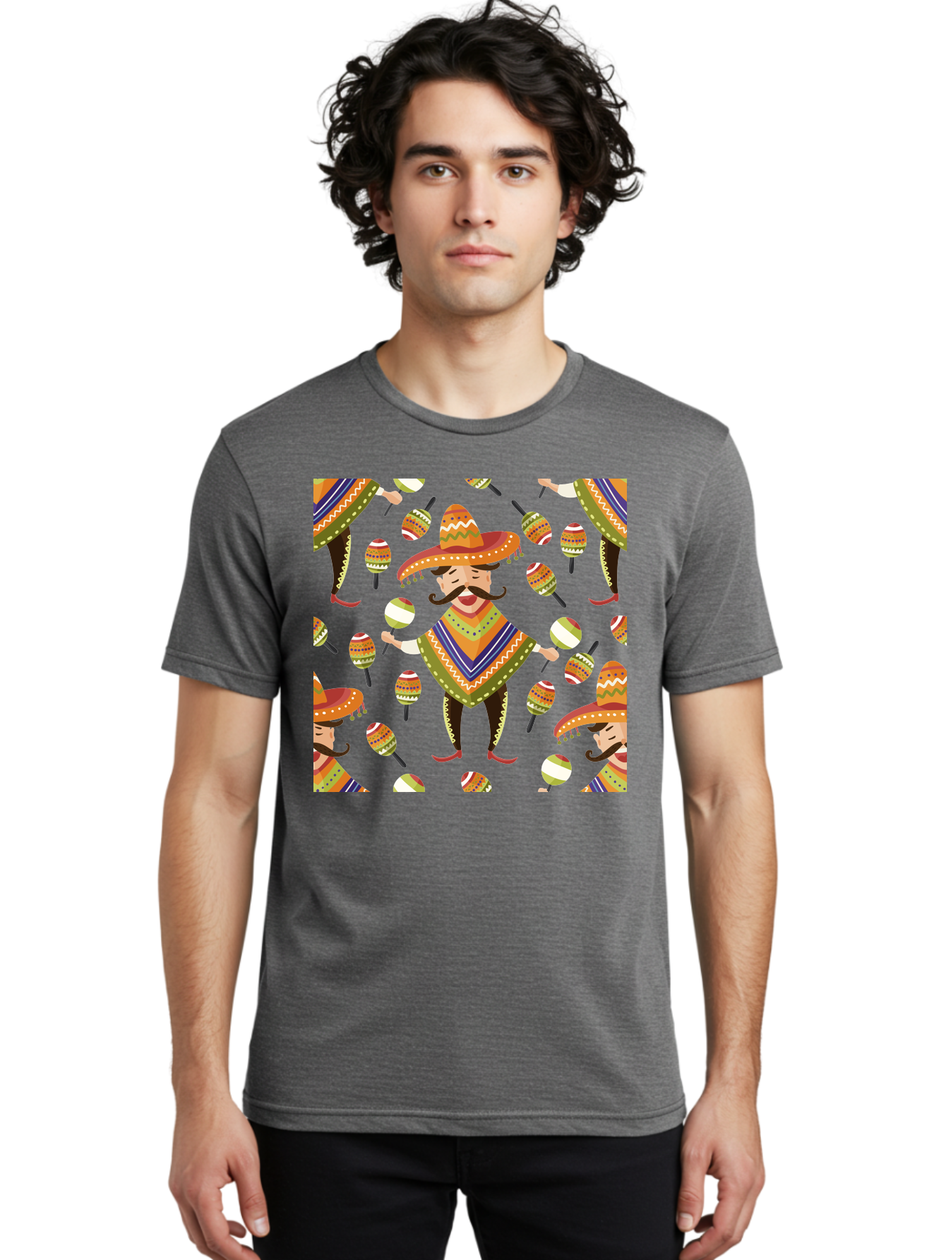 Mariachi-Pattern Men'S Graphic Tee, 100% Cotton, Comfortable Casual Summer Wear, Machine Washable, Mexican Mariachi, Colorful Sombrero, Traditional Clothing, Maracas, Festive Atmosphere, Lively Music, Vibrant Colors, Cultural Heritage, -  Aaa278 28