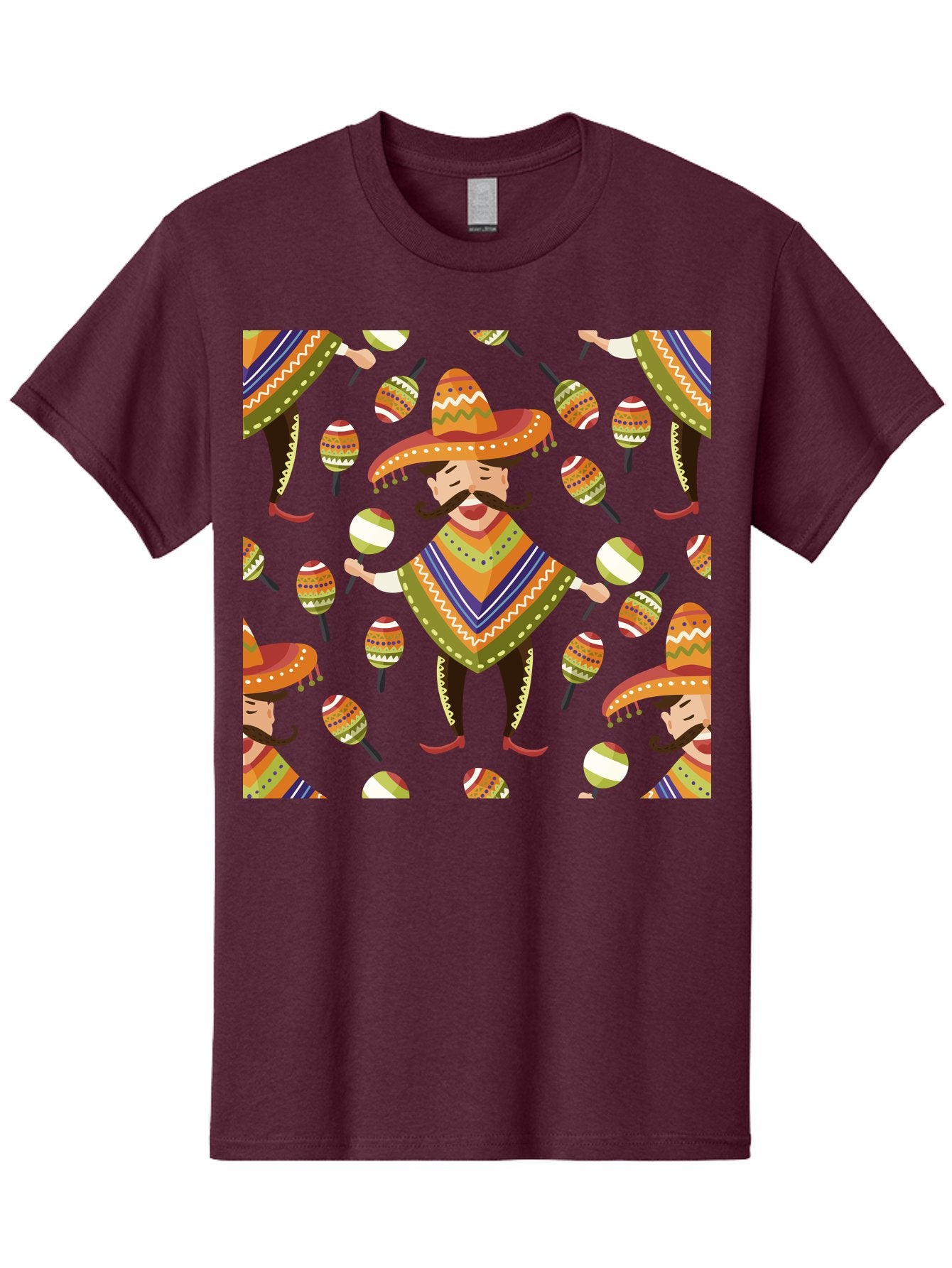 Mariachi-Pattern Men'S Graphic Tee, 100% Cotton, Comfortable Casual Summer Wear, Machine Washable, Mexican Mariachi, Colorful Sombrero, Traditional Clothing, Maracas, Festive Atmosphere, Lively Music, Vibrant Colors, Cultural Heritage, -  Aaa278 13