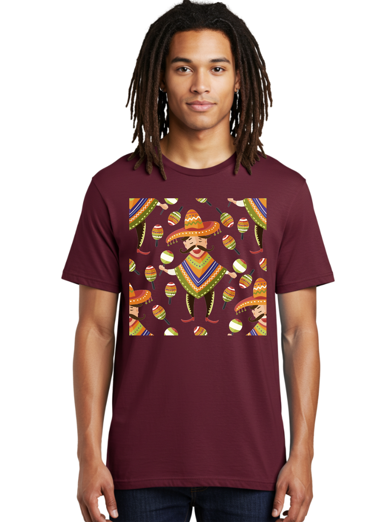 Mariachi-Pattern Men'S Graphic Tee, 100% Cotton, Comfortable Casual Summer Wear, Machine Washable, Mexican Mariachi, Colorful Sombrero, Traditional Clothing, Maracas, Festive Atmosphere, Lively Music, Vibrant Colors, Cultural Heritage, -  Aaa278 30