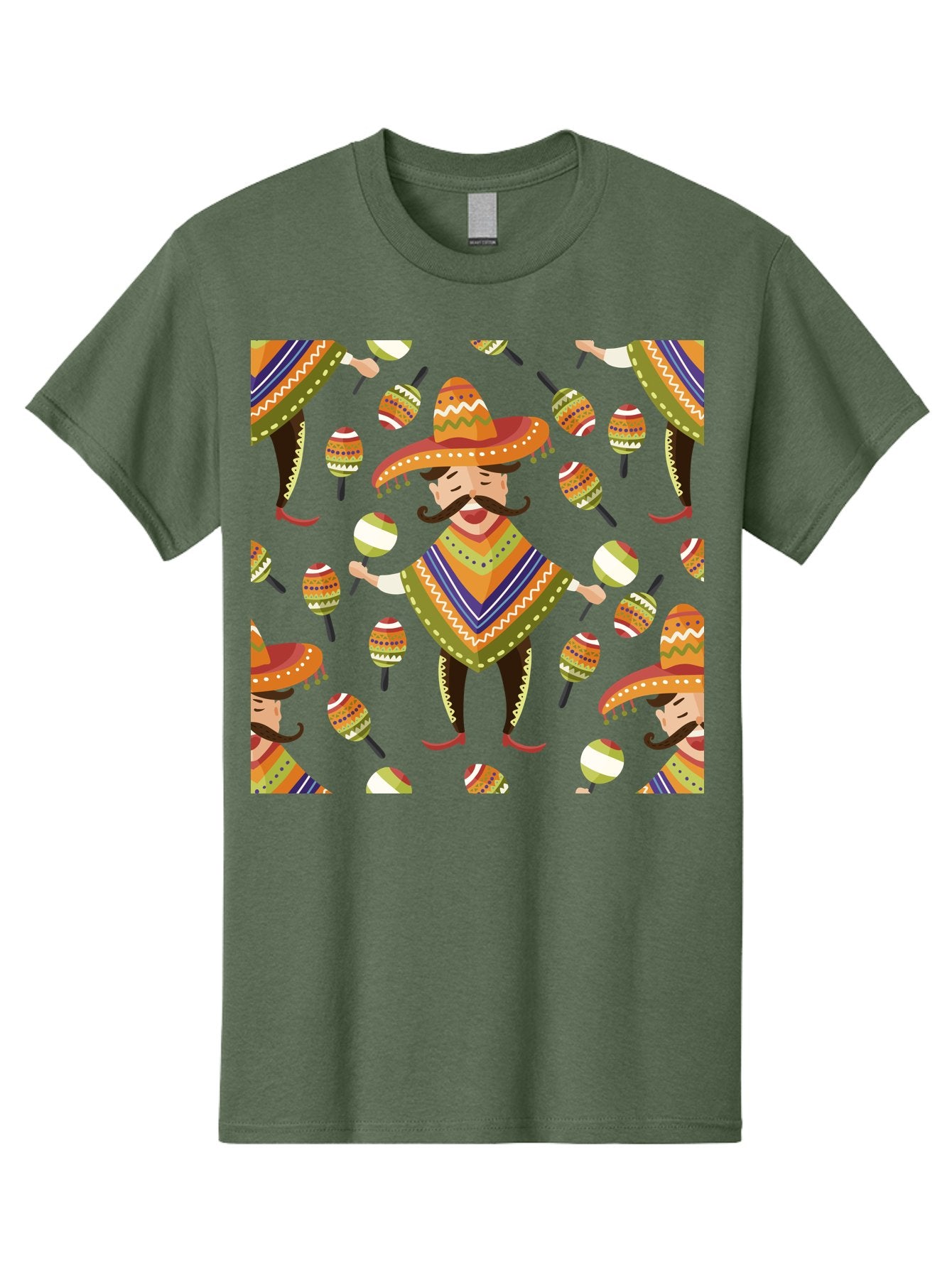 Mariachi-Pattern Men'S Graphic Tee, 100% Cotton, Comfortable Casual Summer Wear, Machine Washable, Mexican Mariachi, Colorful Sombrero, Traditional Clothing, Maracas, Festive Atmosphere, Lively Music, Vibrant Colors, Cultural Heritage, -  Aaa278