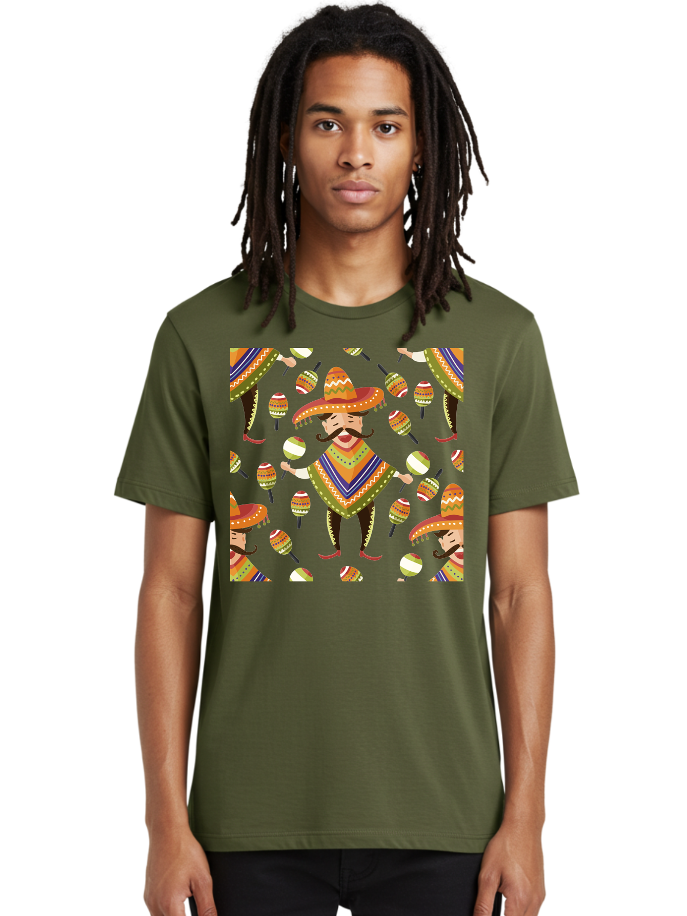 Mariachi-Pattern Men'S Graphic Tee, 100% Cotton, Comfortable Casual Summer Wear, Machine Washable, Mexican Mariachi, Colorful Sombrero, Traditional Clothing, Maracas, Festive Atmosphere, Lively Music, Vibrant Colors, Cultural Heritage, -  Aaa278 26