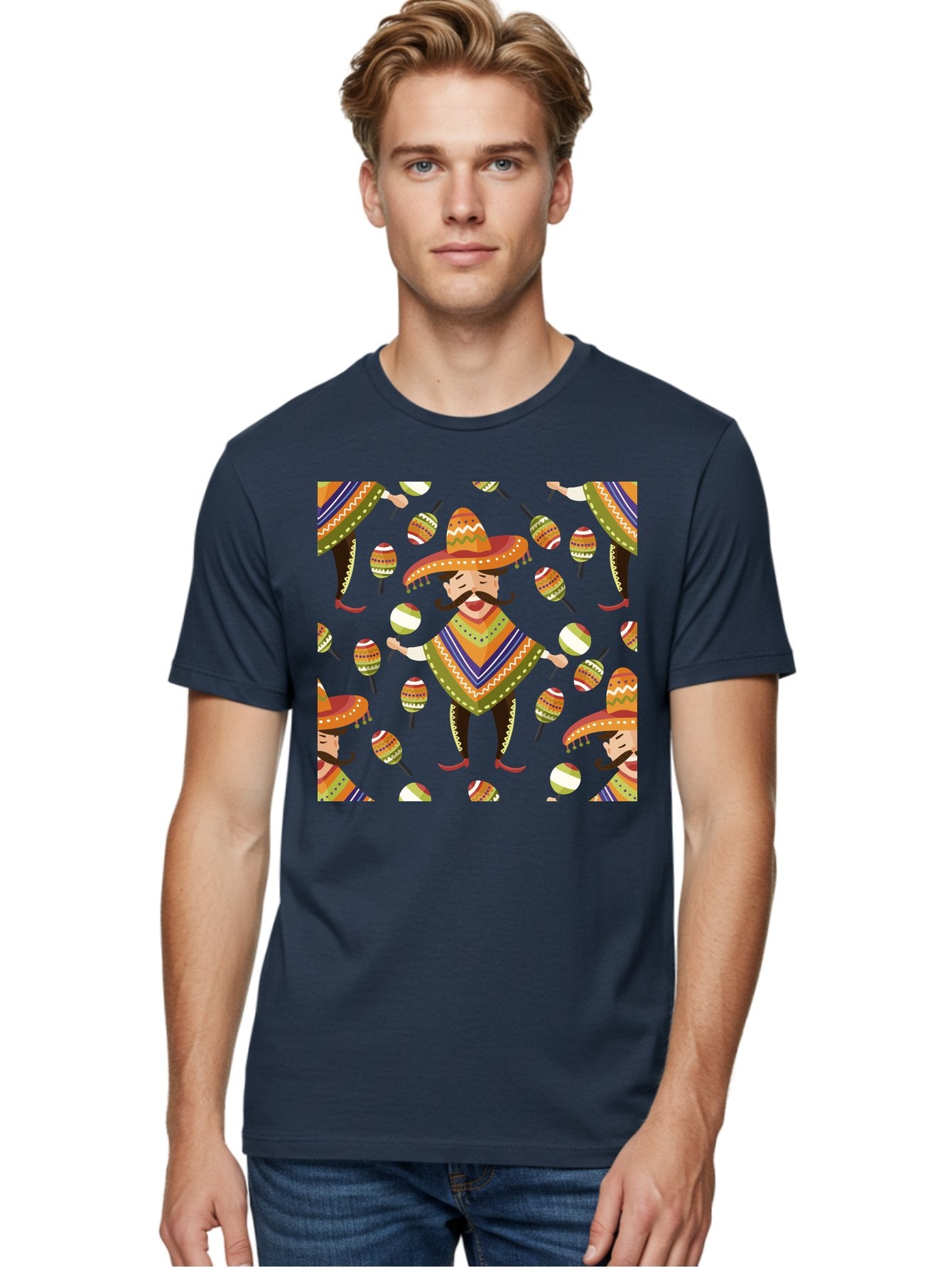 Mariachi-Pattern Men'S Graphic Tee, 100% Cotton, Comfortable Casual Summer Wear, Machine Washable, Mexican Mariachi, Colorful Sombrero, Traditional Clothing, Maracas, Festive Atmosphere, Lively Music, Vibrant Colors, Cultural Heritage, -  Aaa278 18
