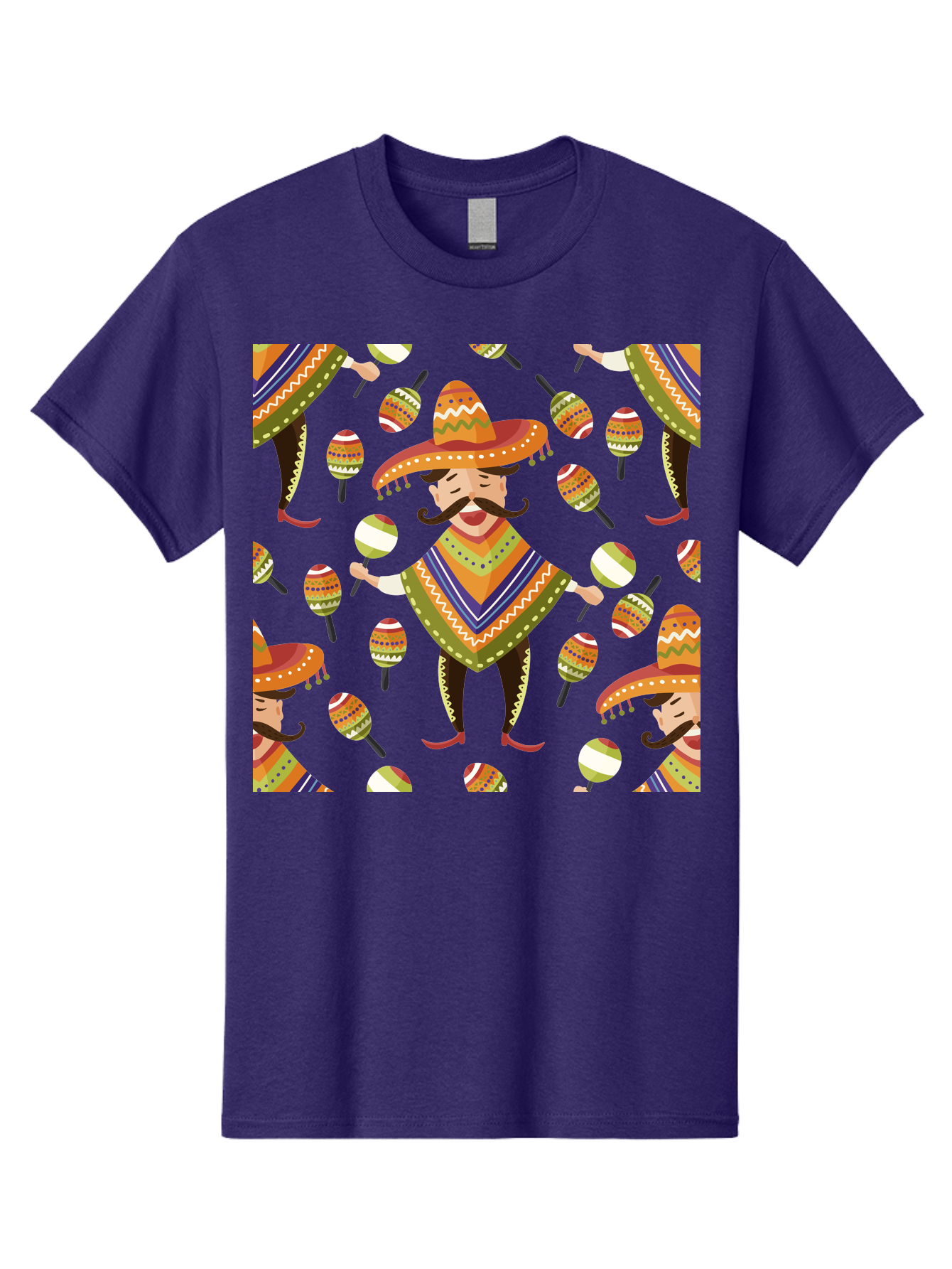 Mariachi-Pattern Men'S Graphic Tee, 100% Cotton, Comfortable Casual Summer Wear, Machine Washable, Mexican Mariachi, Colorful Sombrero, Traditional Clothing, Maracas, Festive Atmosphere, Lively Music, Vibrant Colors, Cultural Heritage, -  Aaa278 3