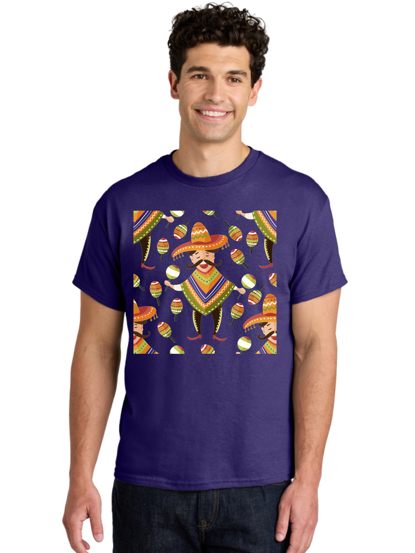 Mariachi-Pattern Men'S Graphic Tee, 100% Cotton, Comfortable Casual Summer Wear, Machine Washable, Mexican Mariachi, Colorful Sombrero, Traditional Clothing, Maracas, Festive Atmosphere, Lively Music, Vibrant Colors, Cultural Heritage, -  Aaa278 4