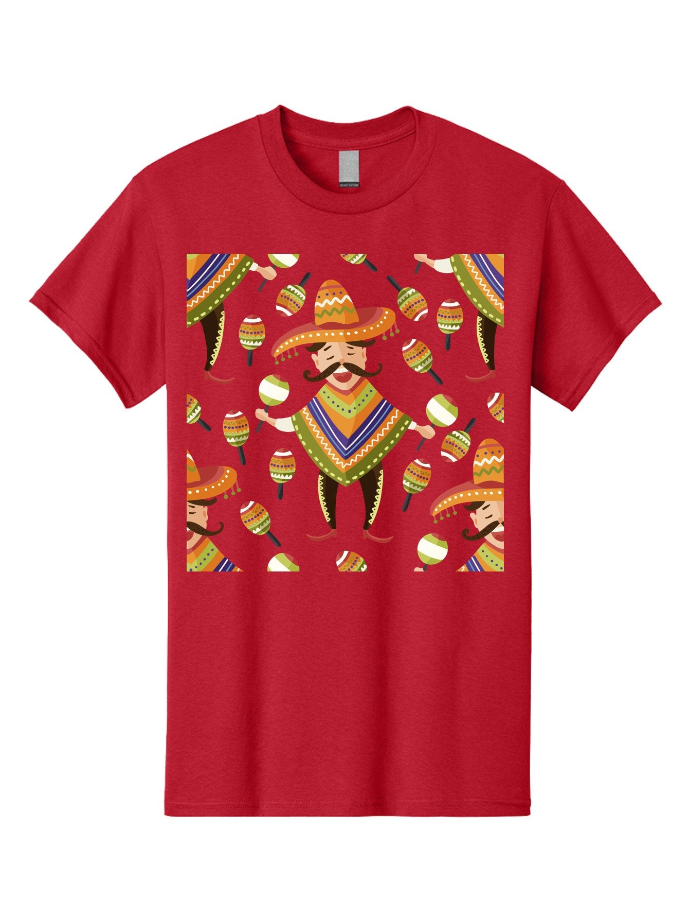 Mariachi-Pattern Men'S Graphic Tee, 100% Cotton, Comfortable Casual Summer Wear, Machine Washable, Mexican Mariachi, Colorful Sombrero, Traditional Clothing, Maracas, Festive Atmosphere, Lively Music, Vibrant Colors, Cultural Heritage, -  Aaa278 3