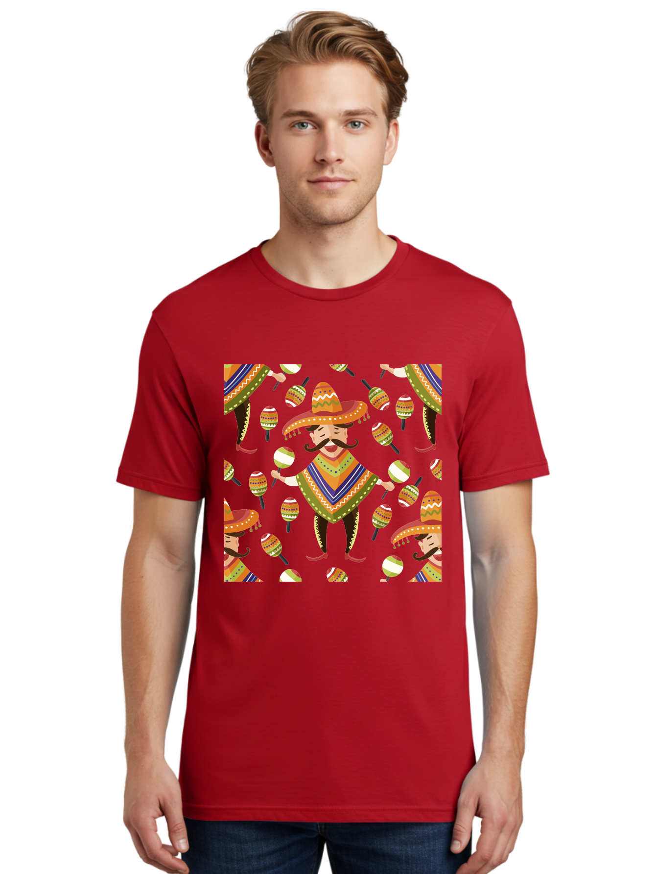 Mariachi-Pattern Men'S Graphic Tee, 100% Cotton, Comfortable Casual Summer Wear, Machine Washable, Mexican Mariachi, Colorful Sombrero, Traditional Clothing, Maracas, Festive Atmosphere, Lively Music, Vibrant Colors, Cultural Heritage, -  Aaa278 20