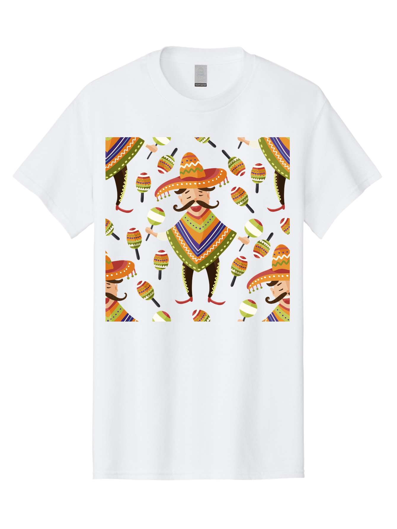 Mariachi-Pattern Men'S Graphic Tee, 100% Cotton, Comfortable Casual Summer Wear, Machine Washable, Mexican Mariachi, Colorful Sombrero, Traditional Clothing, Maracas, Festive Atmosphere, Lively Music, Vibrant Colors, Cultural Heritage, -  Aaa278 7