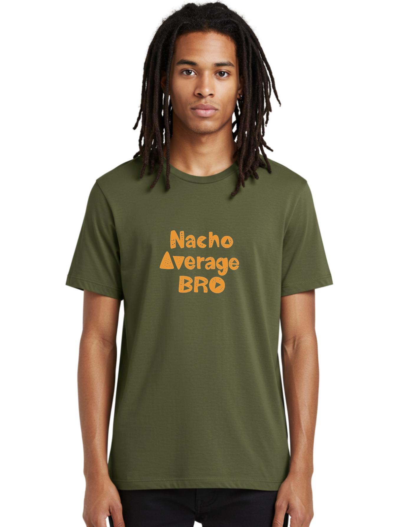 Nacho-Average-Bro-1 Men'S Graphic Tee, 100% Cotton, Comfortable Casual Summer Wear, Machine Washable, Funny Phrase, Playful Text, Orange Font, Stylized Letters, Humorous Expression, Nacho Average Bro, Quirky Graphic, Orange Color Scheme, -  Aaa280 12