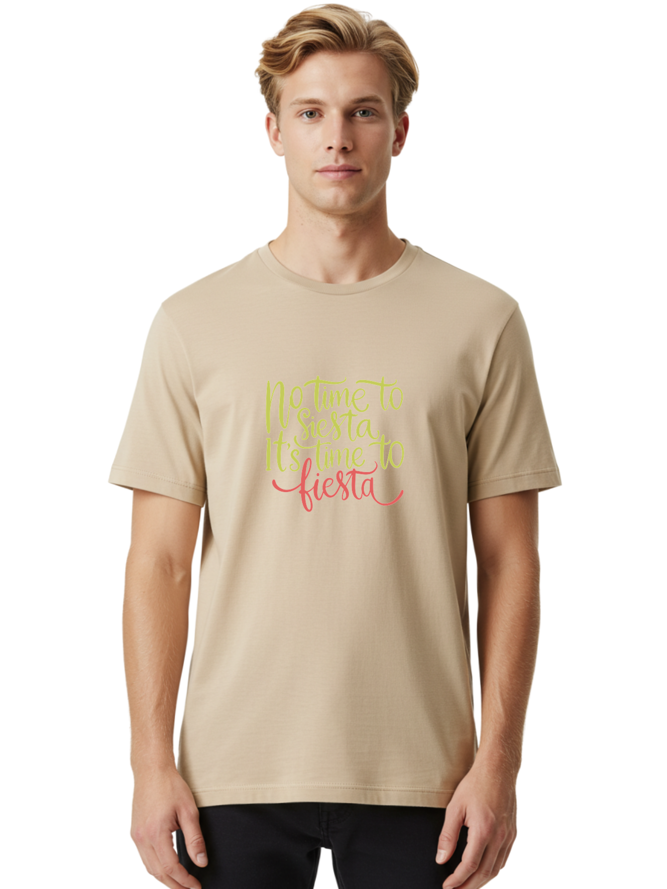 No-Time-To-Siesta-It-S-Time-To-Fiesta-1 Men'S Graphic Tee, 100% Cotton, Comfortable Casual Summer Wear, Machine Washable, Party Time, Fiesta Vibes, Celebration Mode, Festive Atmosphere, Fun Phrases, Lively Spirit, Dance Party, Vibrant Text -  Aaa287