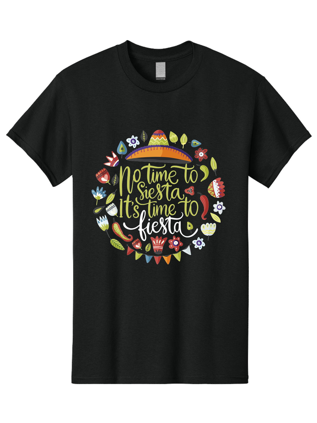 No-Time-To-Siesta-It-S-Time-To-Fiesta Men'S Graphic Tee, 100% Cotton, Comfortable Casual Summer Wear, Machine Washable, Fiesta Theme, Mexican Culture, Vibrant Colors, Party Decorations, Festive Atmosphere, Taco, Chili Pepper, Flowers, -  Aaa288 11