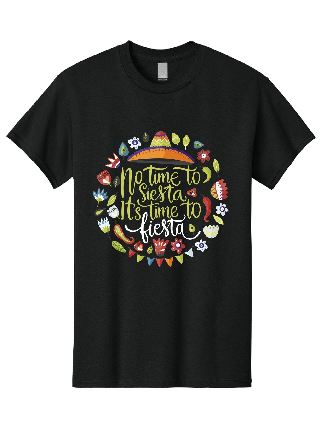 No-Time-To-Siesta-It-S-Time-To-Fiesta Men'S Graphic Tee, 100% Cotton, Comfortable Casual Summer Wear, Machine Washable, Fiesta Theme, Mexican Culture, Vibrant Colors, Party Decorations, Festive Atmosphere, Taco, Chili Pepper, Flowers, -  Aaa288 29