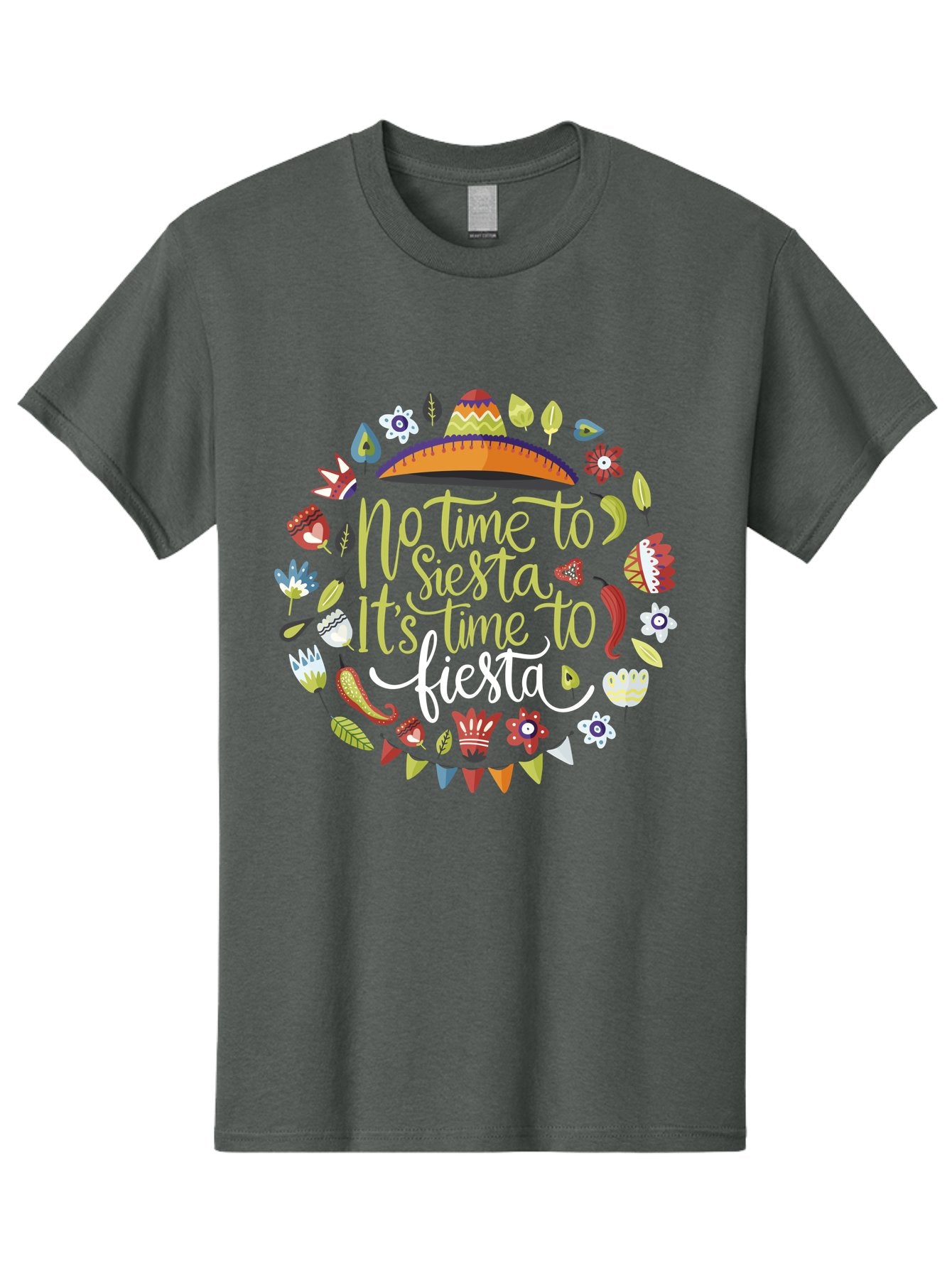 No-Time-To-Siesta-It-S-Time-To-Fiesta Men'S Graphic Tee, 100% Cotton, Comfortable Casual Summer Wear, Machine Washable, Fiesta Theme, Mexican Culture, Vibrant Colors, Party Decorations, Festive Atmosphere, Taco, Chili Pepper, Flowers, -  Aaa288 13