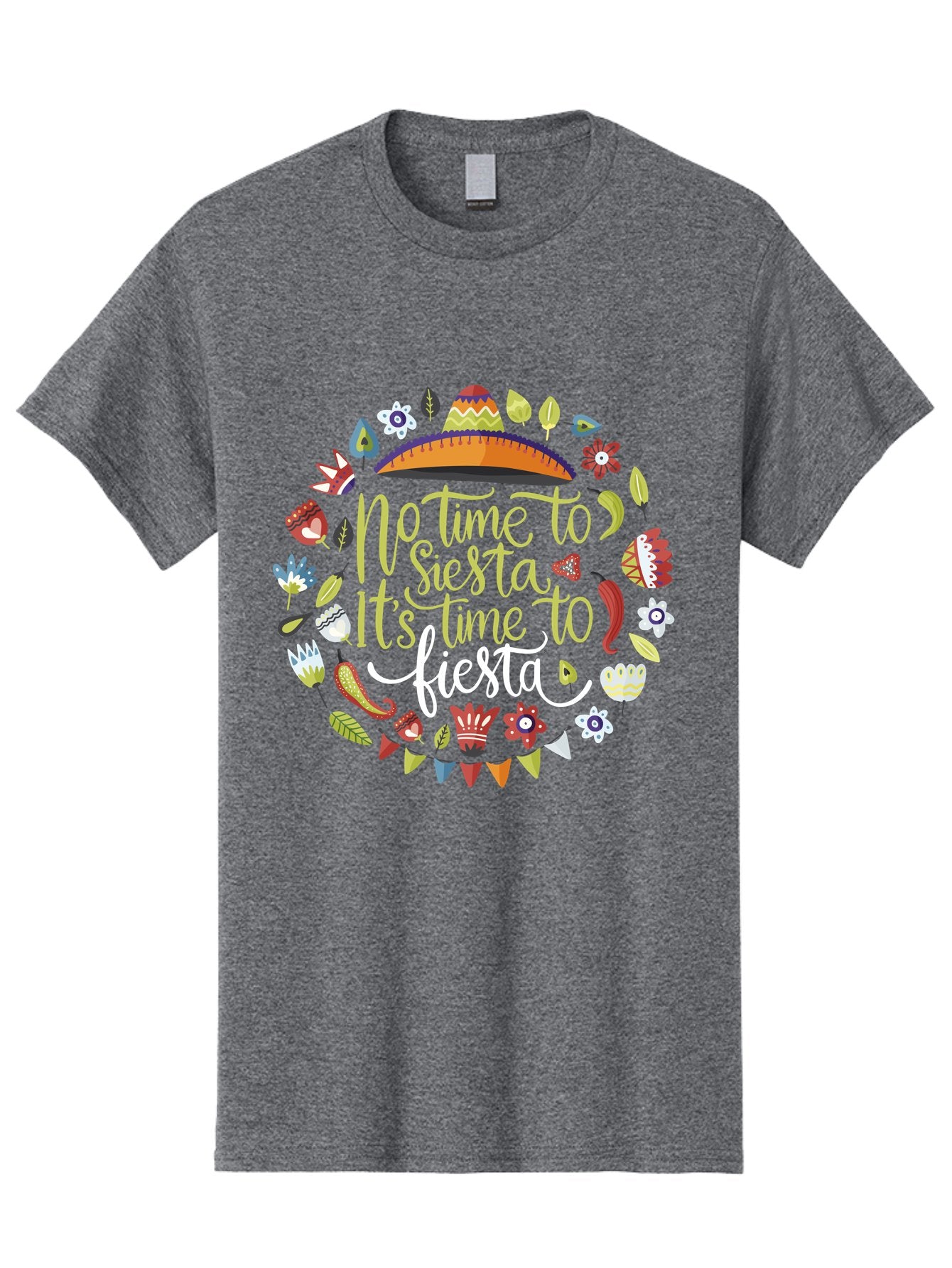 No-Time-To-Siesta-It-S-Time-To-Fiesta Men'S Graphic Tee, 100% Cotton, Comfortable Casual Summer Wear, Machine Washable, Fiesta Theme, Mexican Culture, Vibrant Colors, Party Decorations, Festive Atmosphere, Taco, Chili Pepper, Flowers, -  Aaa288 3