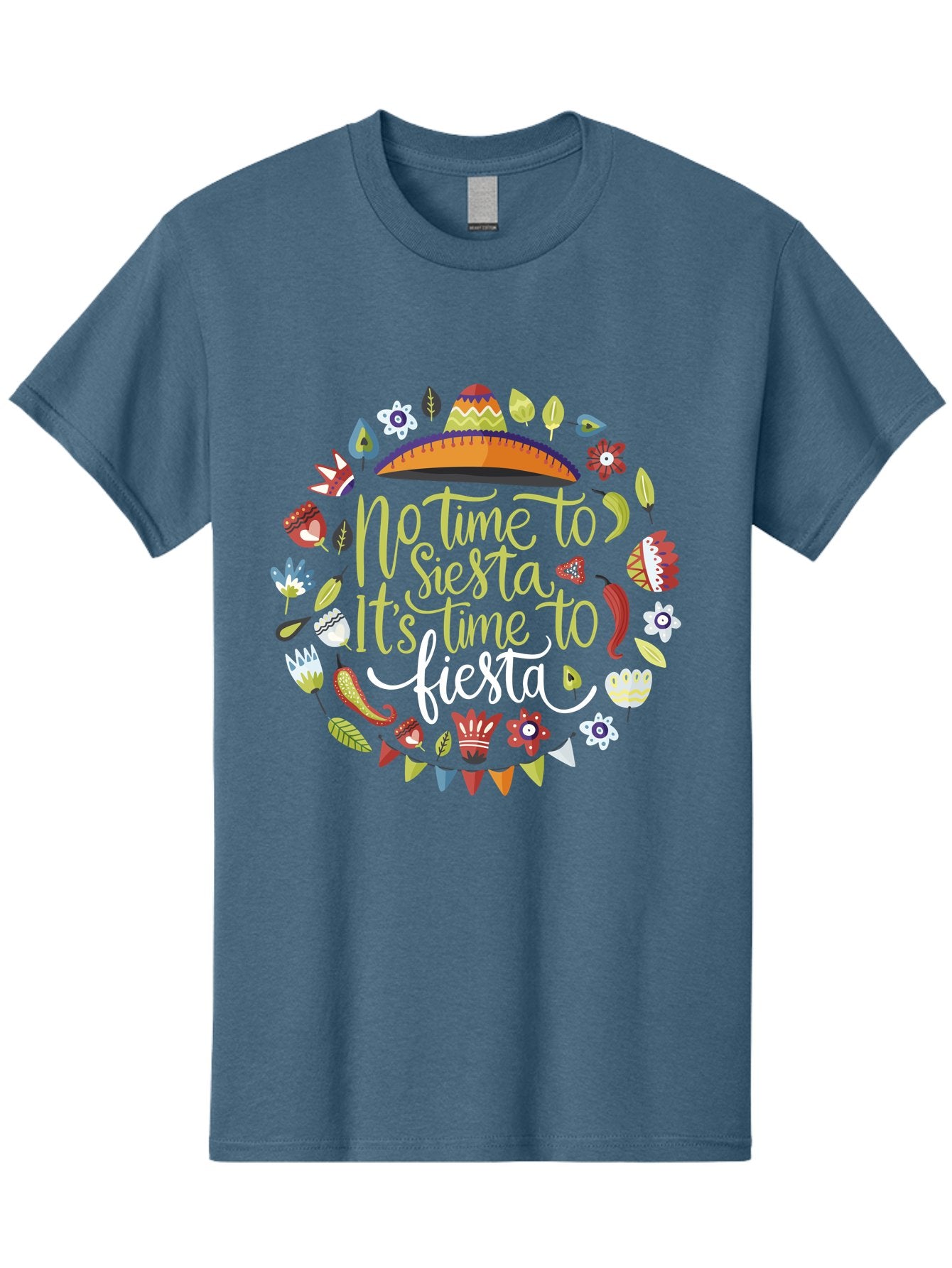 No-Time-To-Siesta-It-S-Time-To-Fiesta Men'S Graphic Tee, 100% Cotton, Comfortable Casual Summer Wear, Machine Washable, Fiesta Theme, Mexican Culture, Vibrant Colors, Party Decorations, Festive Atmosphere, Taco, Chili Pepper, Flowers, -  Aaa288 23