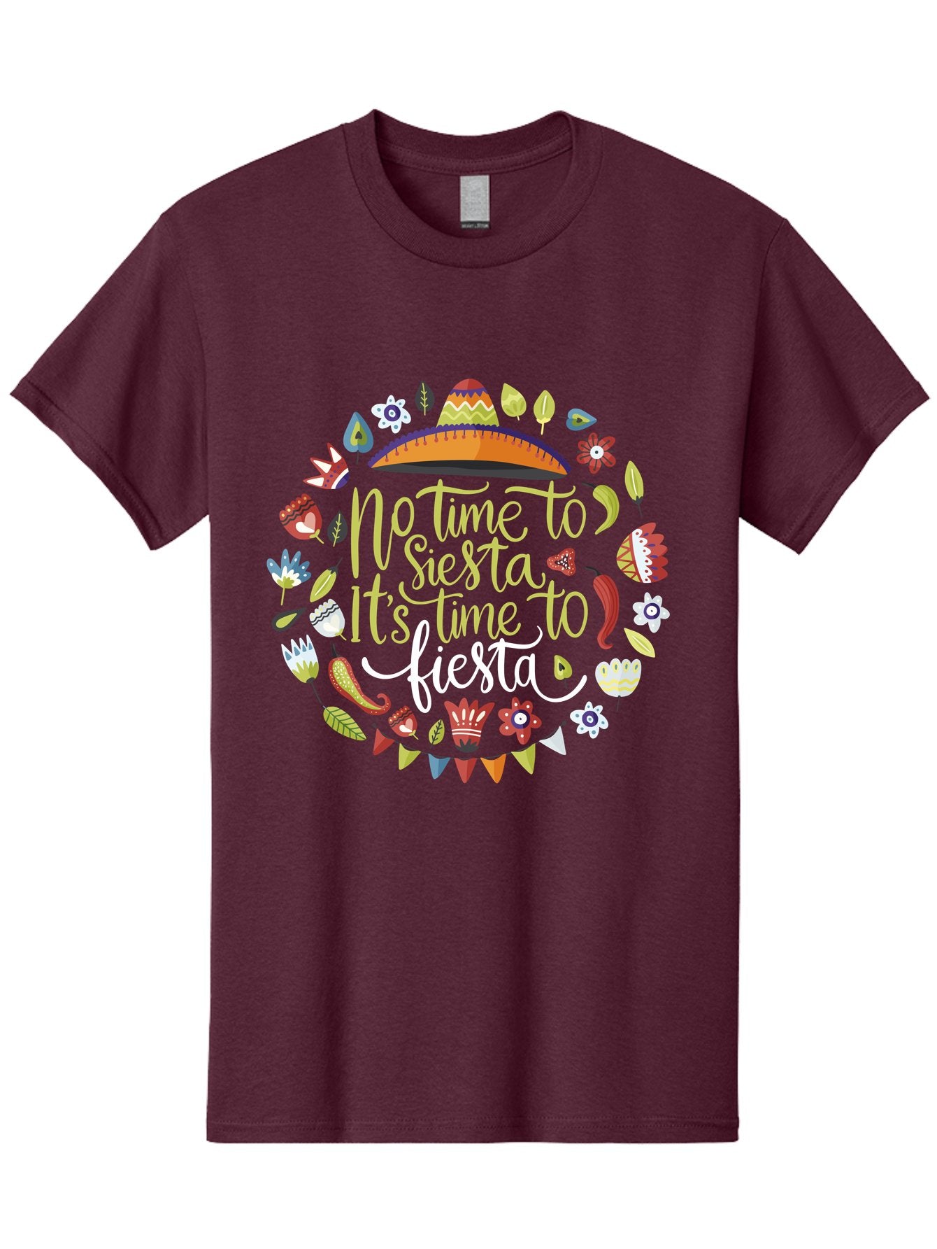 No-Time-To-Siesta-It-S-Time-To-Fiesta Men'S Graphic Tee, 100% Cotton, Comfortable Casual Summer Wear, Machine Washable, Fiesta Theme, Mexican Culture, Vibrant Colors, Party Decorations, Festive Atmosphere, Taco, Chili Pepper, Flowers, -  Aaa288 21