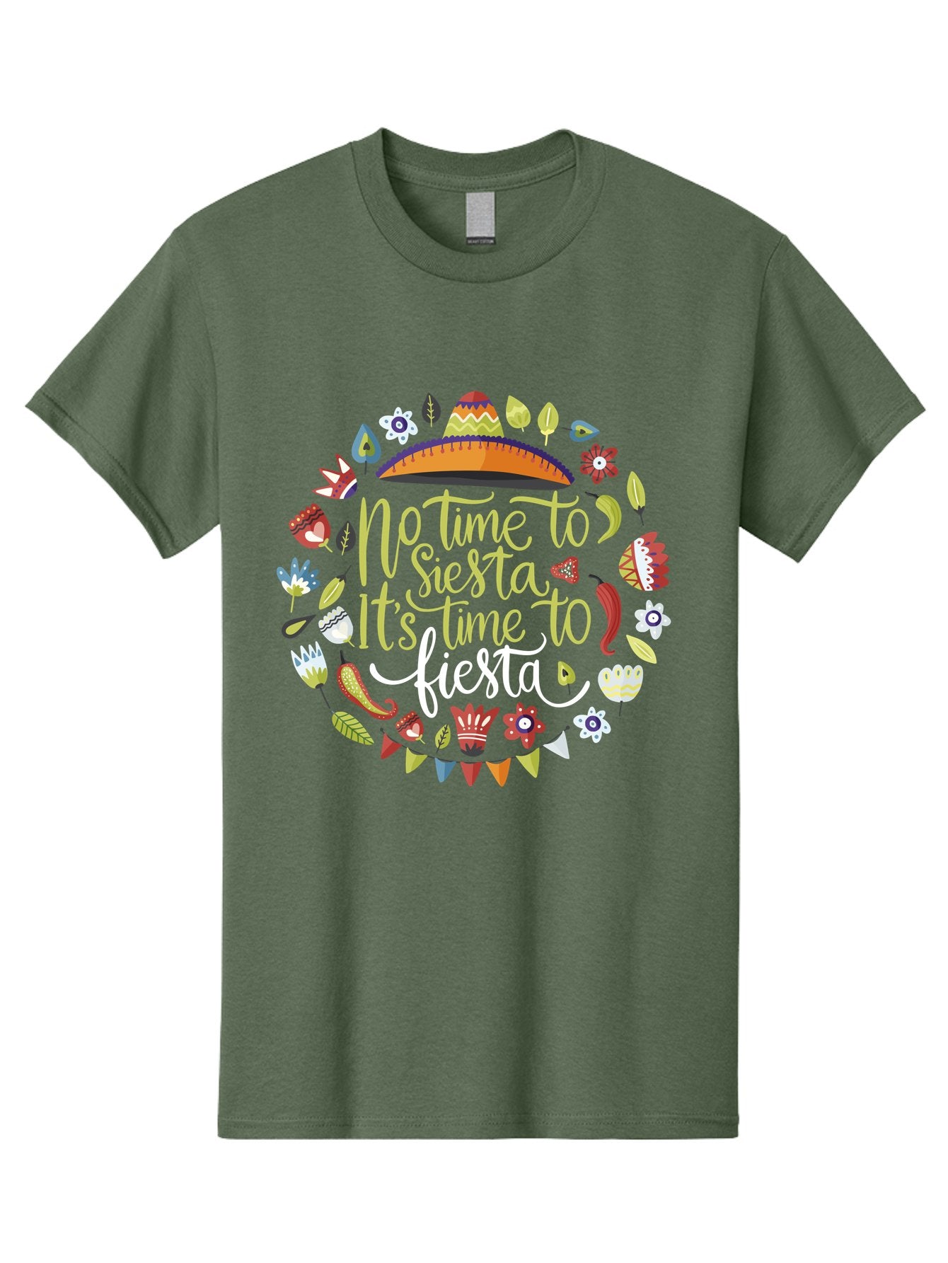 No-Time-To-Siesta-It-S-Time-To-Fiesta Men'S Graphic Tee, 100% Cotton, Comfortable Casual Summer Wear, Machine Washable, Fiesta Theme, Mexican Culture, Vibrant Colors, Party Decorations, Festive Atmosphere, Taco, Chili Pepper, Flowers, -  Aaa288 15